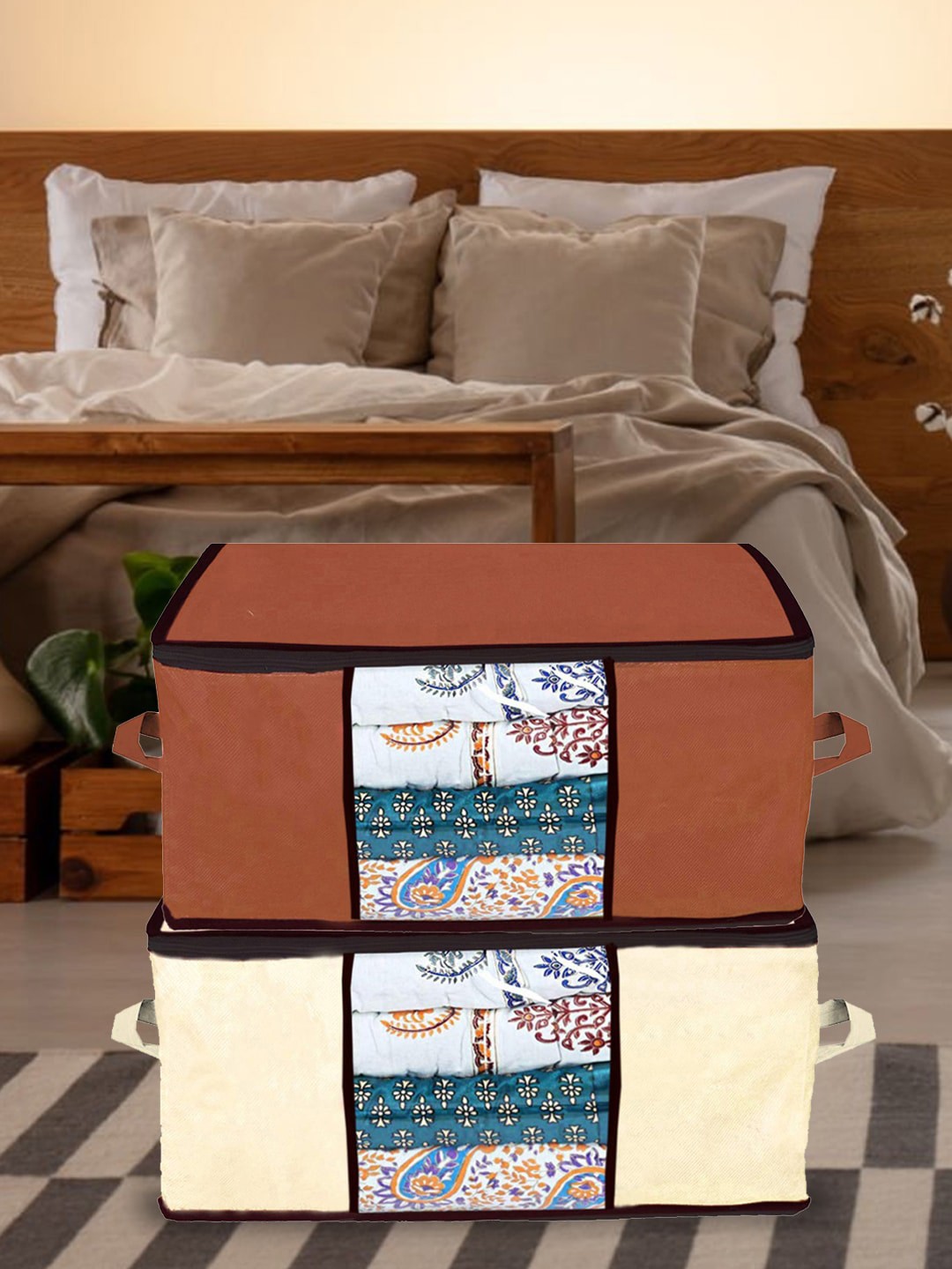 

Kuber Industries Brown 2 Pieces Foldable Storage Organisers