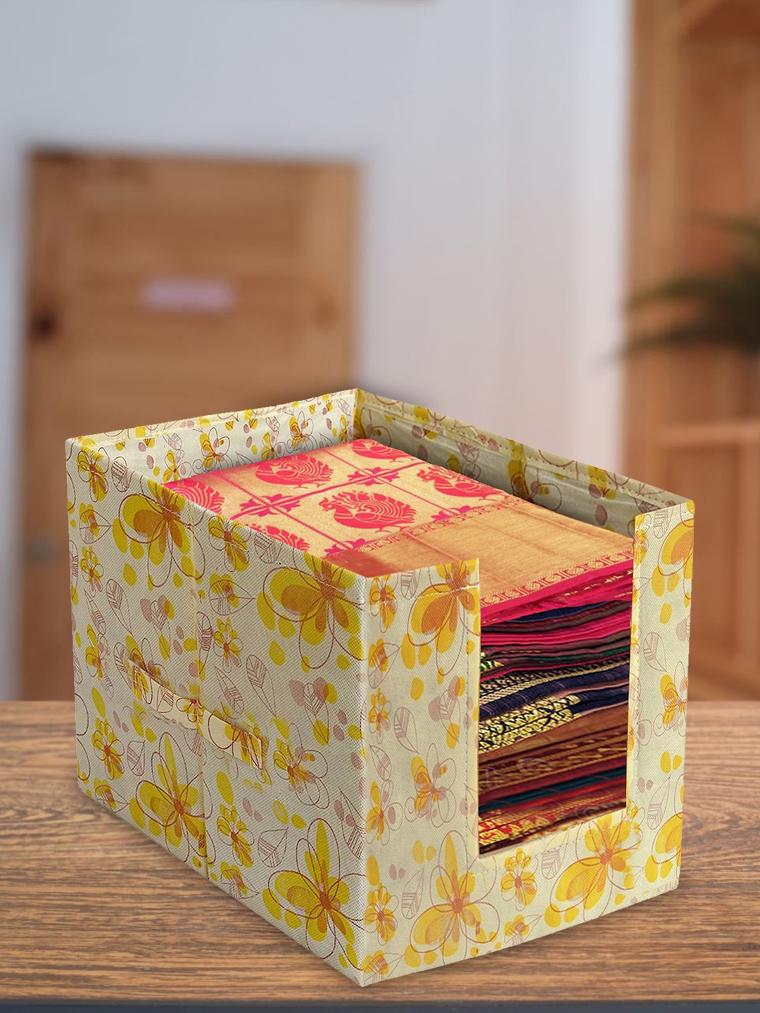 

Kuber Industries 3 Pcs Yellow Printed Durable Wardrobe Saree Organisers