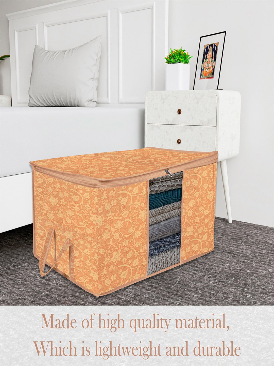 

Kuber Industries Beige 5 Pieces Printed Foldable Storage Organisers