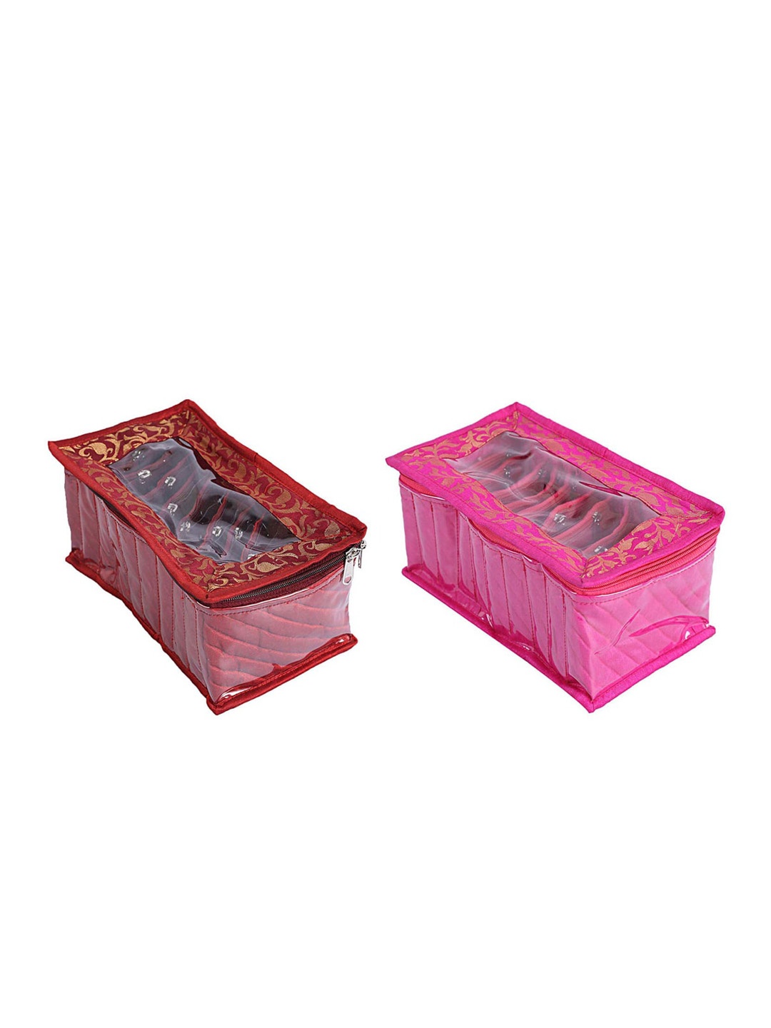 

Kuber Industries Pink & Maroon 2-Pieces 10 Pouch Jewellery Box