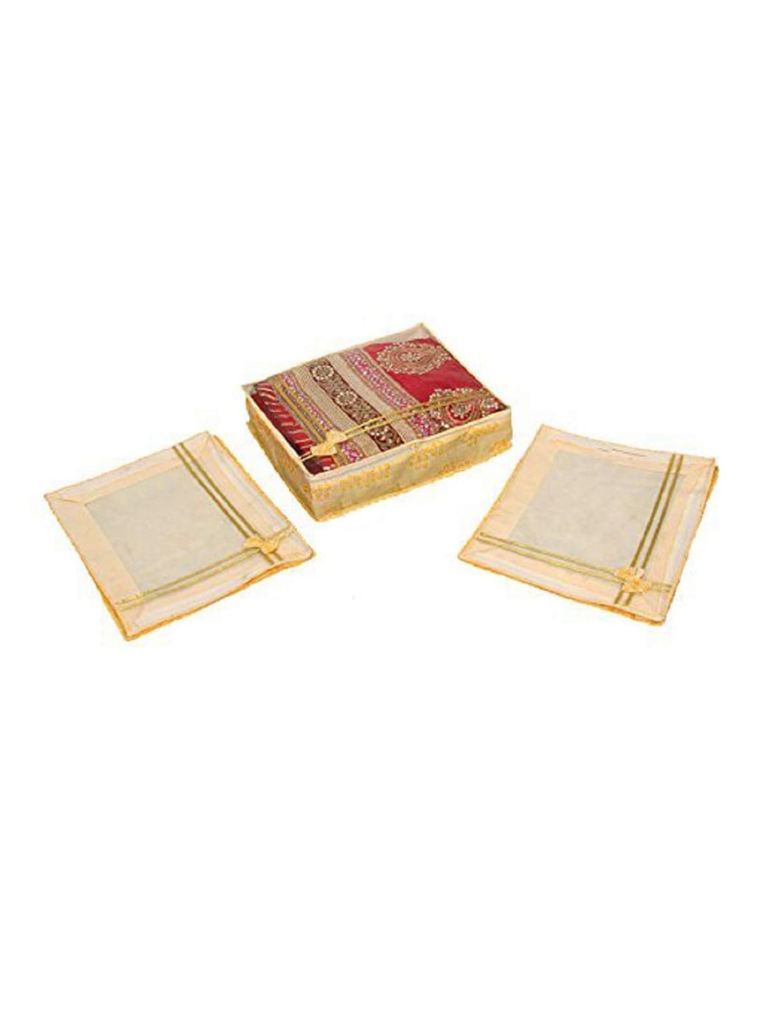 

Kuber Industries Gold Toned 3 Pieces Printed Non Woven Saree Organizers