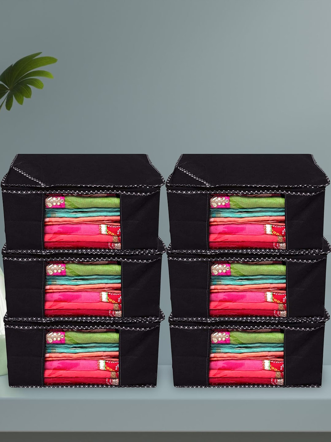

Kuber Industries Black 6 Pieces Fabric Sarees Organizers