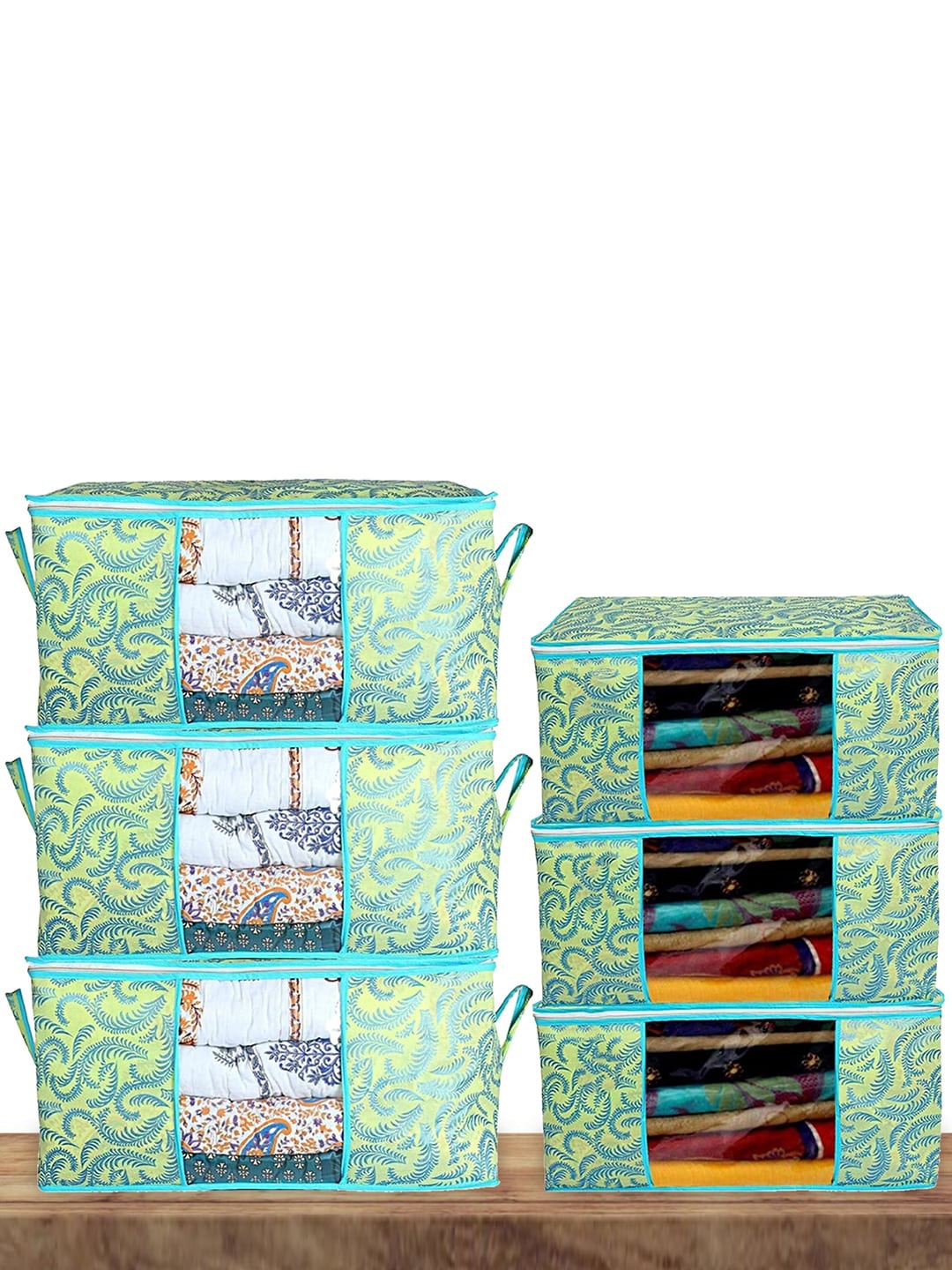 

Kuber Industries 5 Pcs Green & Blue Printed Saree Organisers