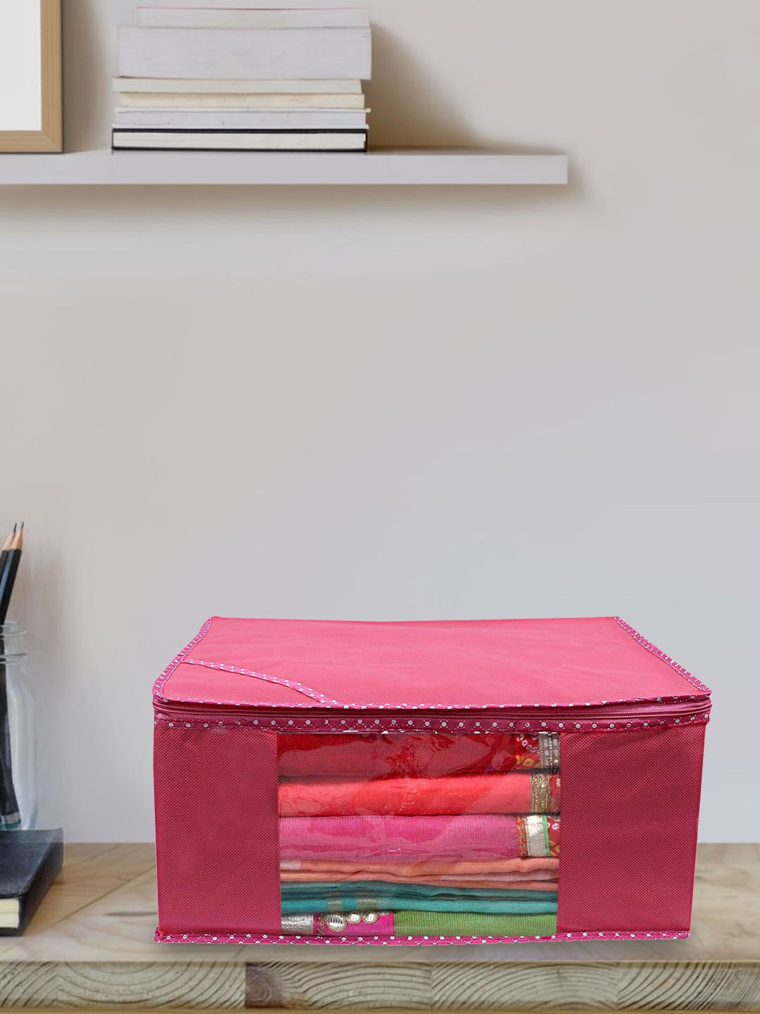 

Kuber Industries Red 6-Pieces Fabric Sarees Organizers, Pink