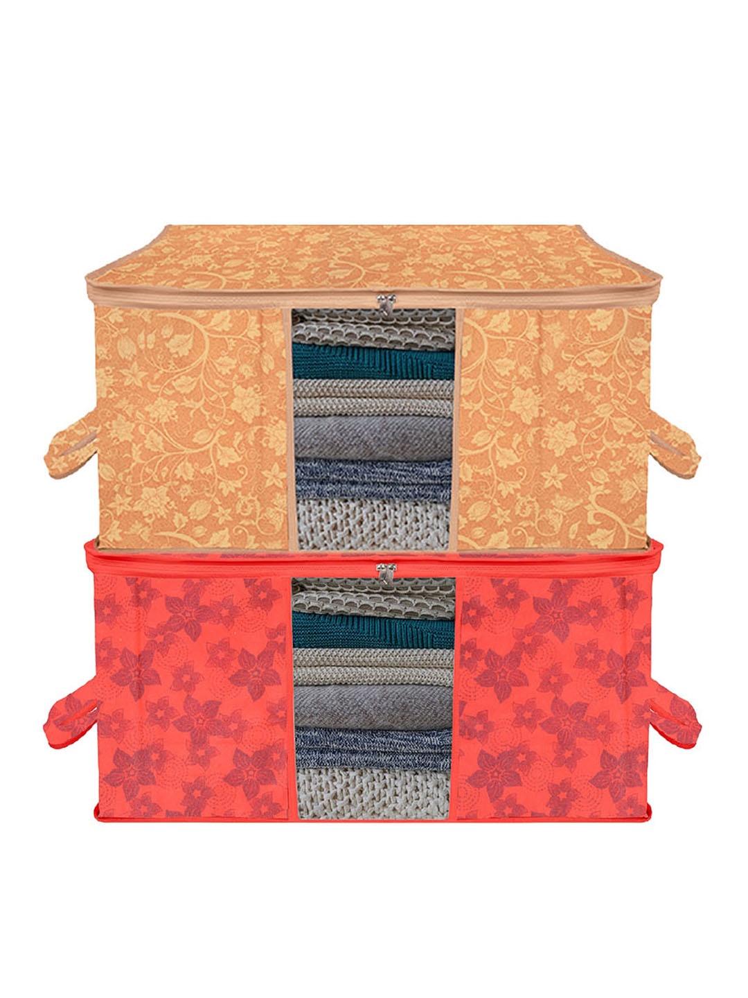 

Kuber Industries Red & Beige 2 Pieces Printed Cloth Organizers