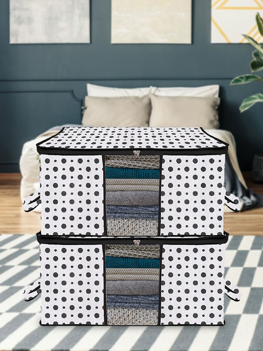 

Kuber Industries Blue 2-Pieces Non Woven Fabric Multi-Storage Organizers, Black