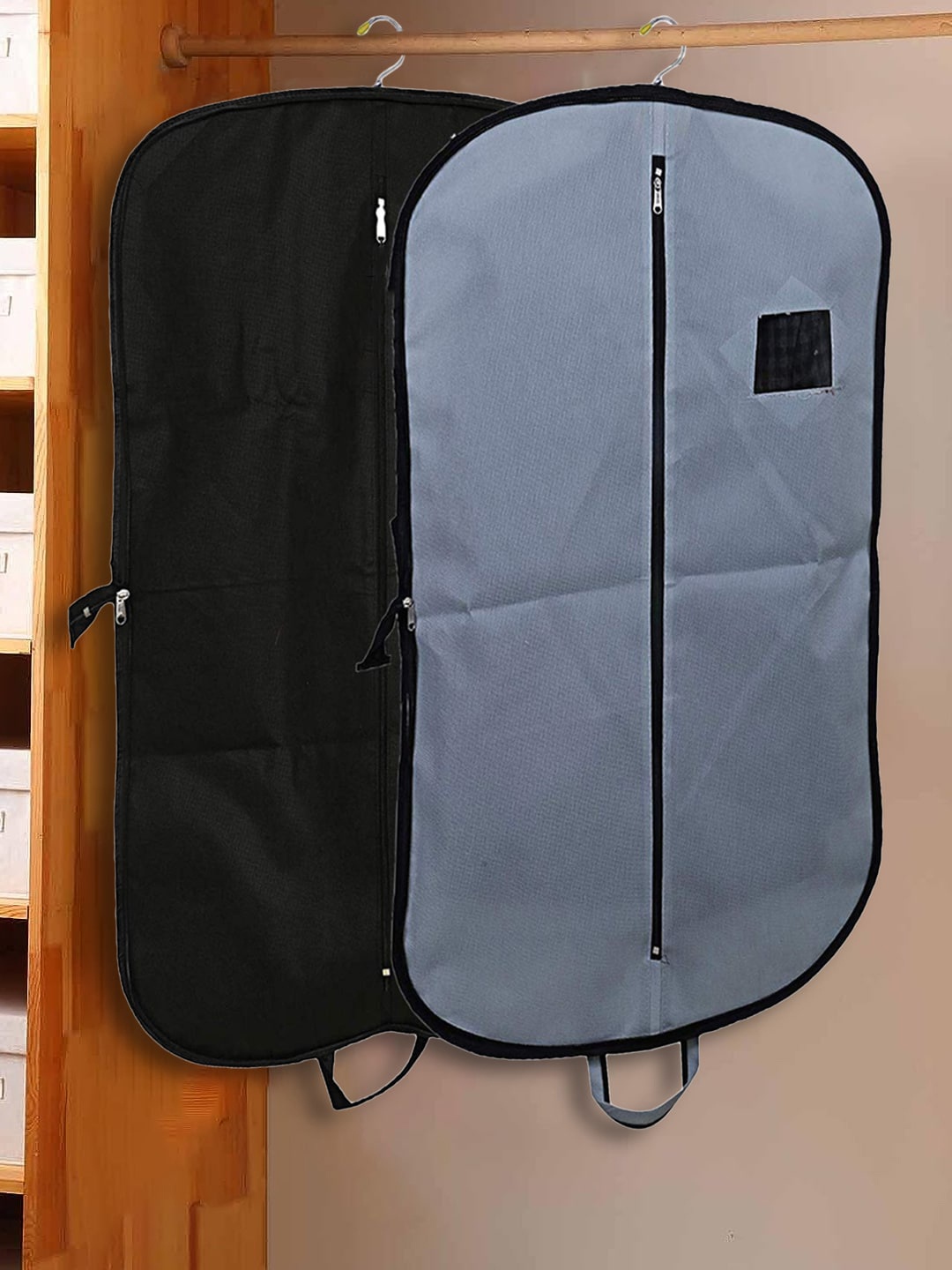 

Kuber Industries 2 Pcs Grey & Black Non Woven Foldable Coat Organizers