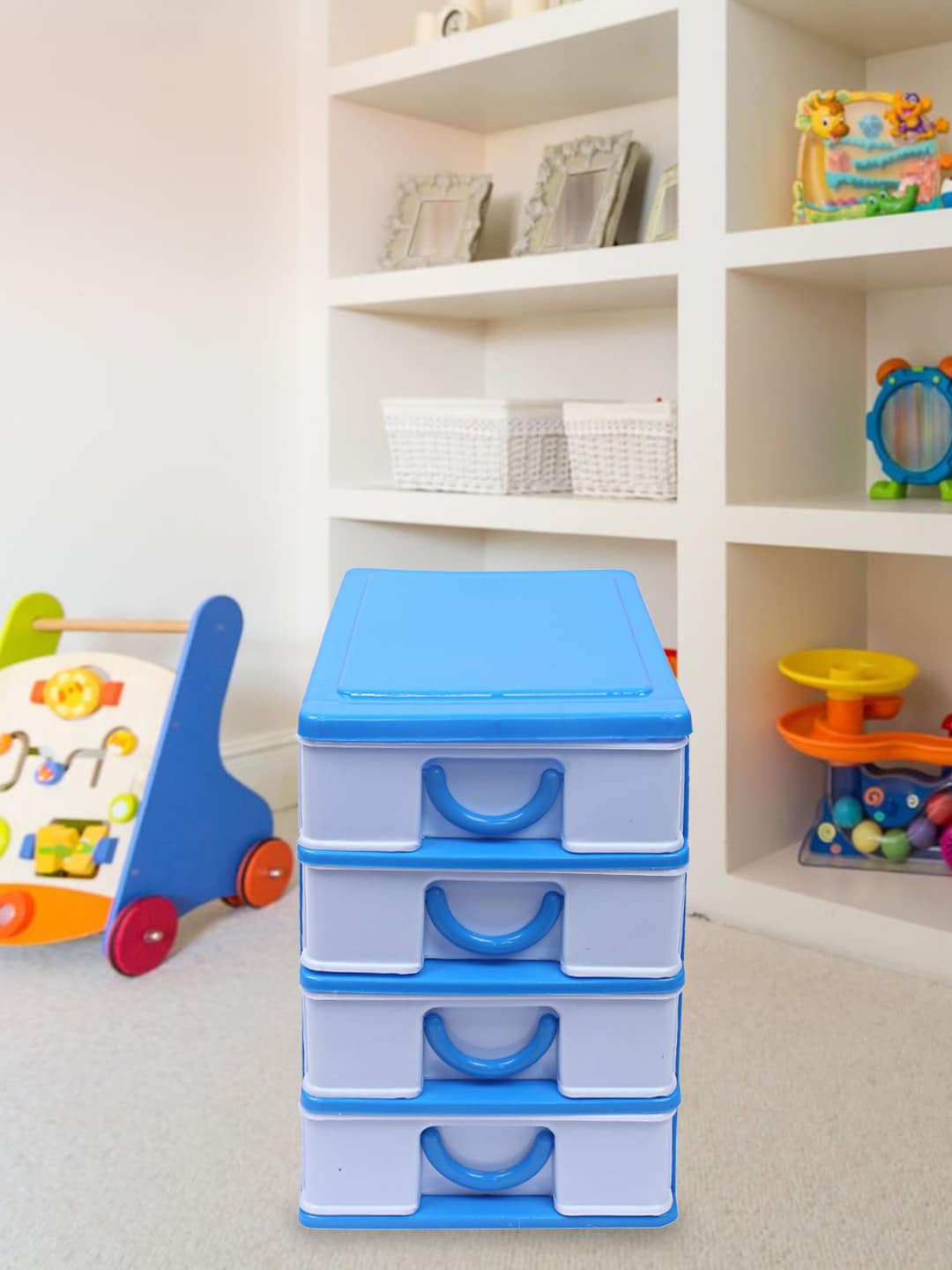 

Kuber Industries Blue Four Layer Drawer Storage Cabinet Box Organiser