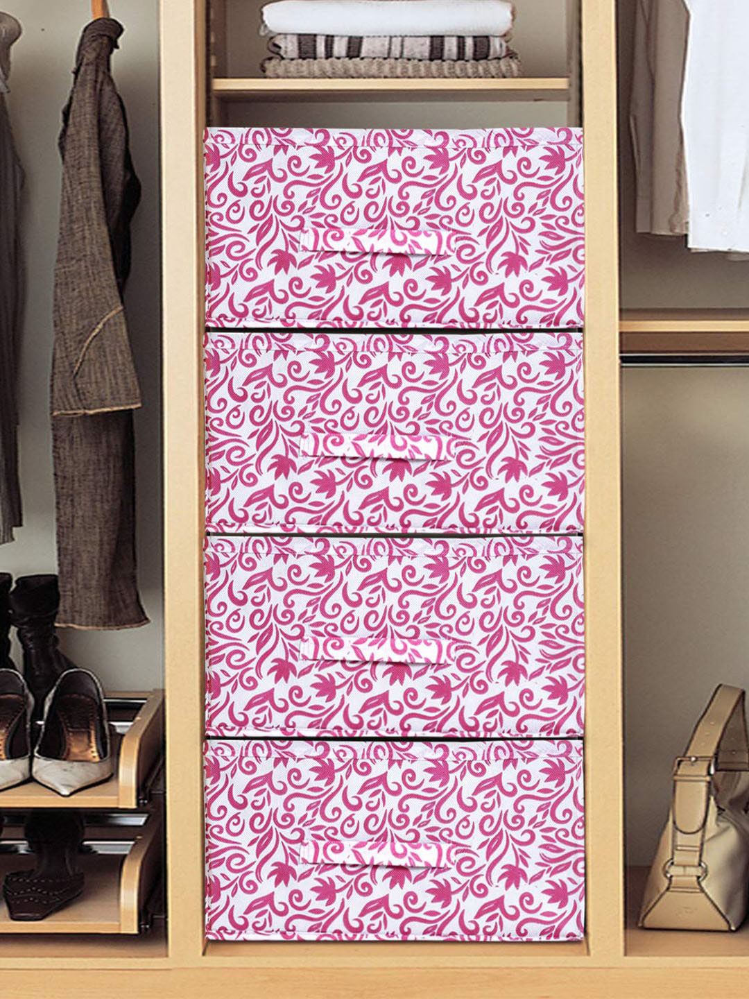 

Kuber Industries Pink Printed Cloth Organizer