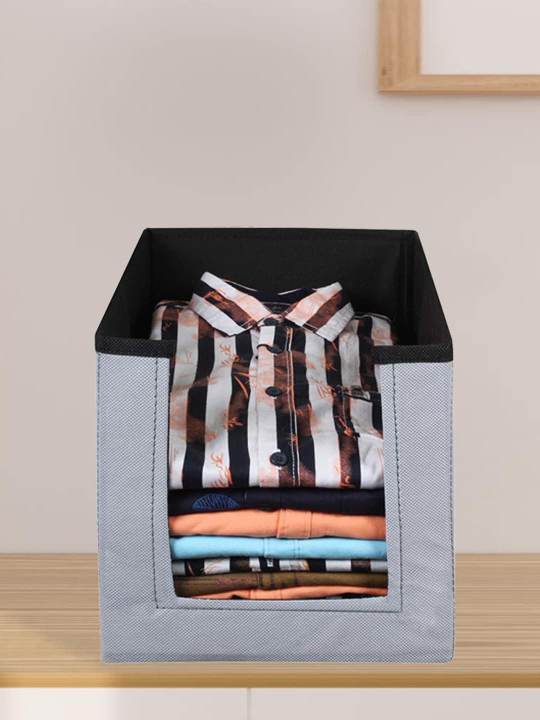 

Kuber Industries Grey & Black 2 Pieces Printed Shirt Organisers