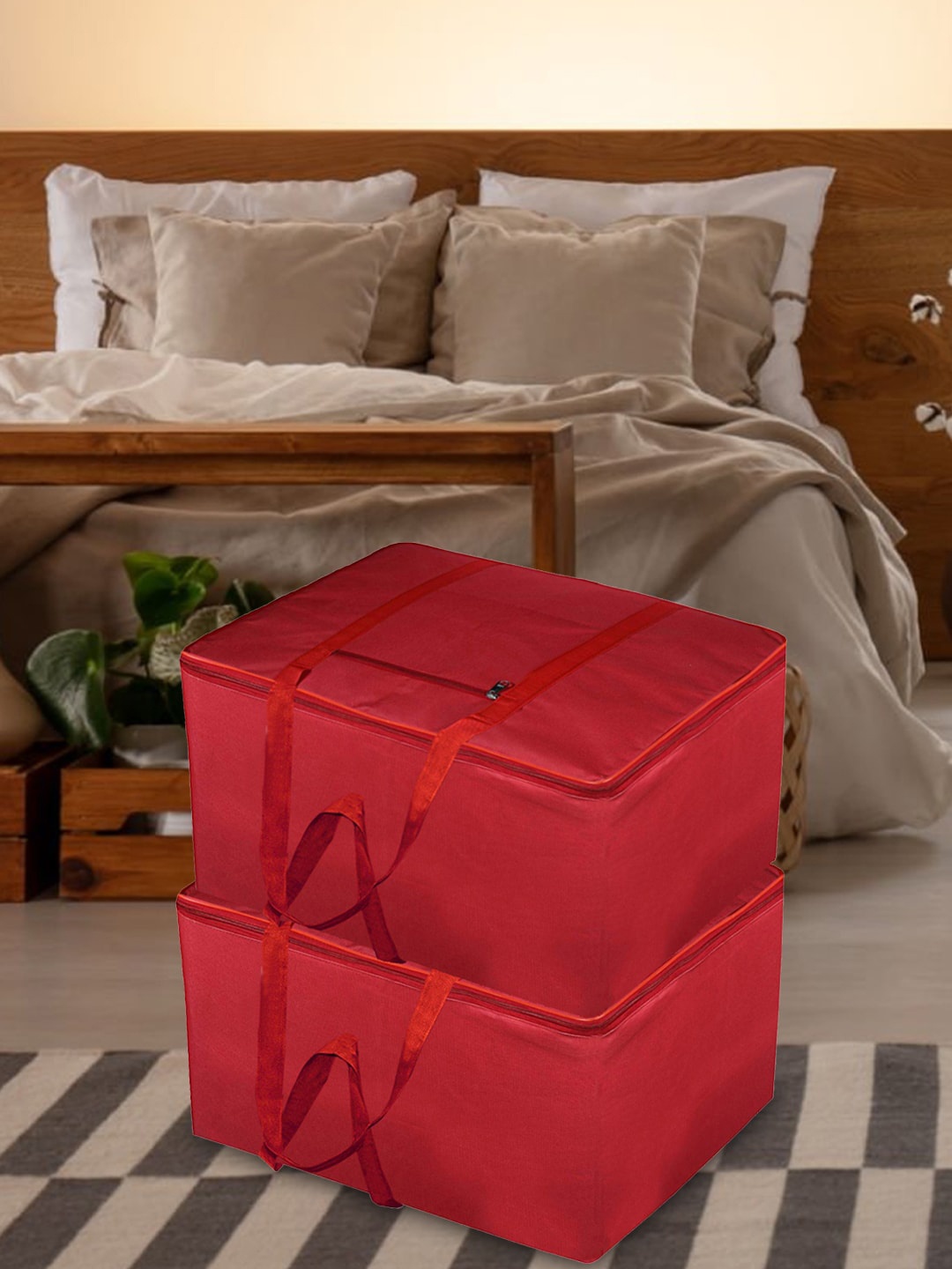

Kuber Industries Red 2 Pieces Moisture Proof Wardrobe Organisers Storage Bag With Handle