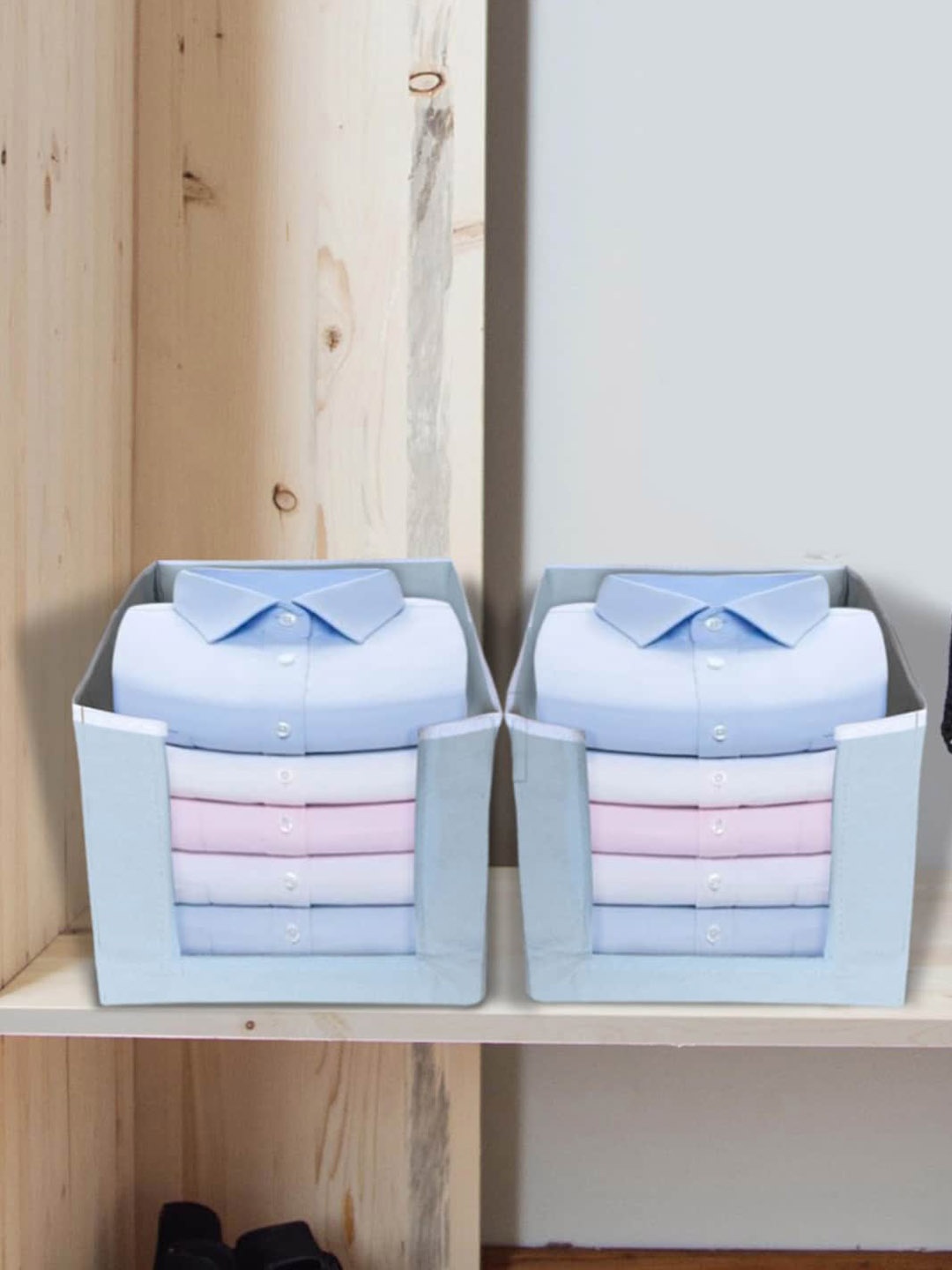 

Kuber Industries Grey 2 Pieces Shirt Stacker Wardrobe Organizer