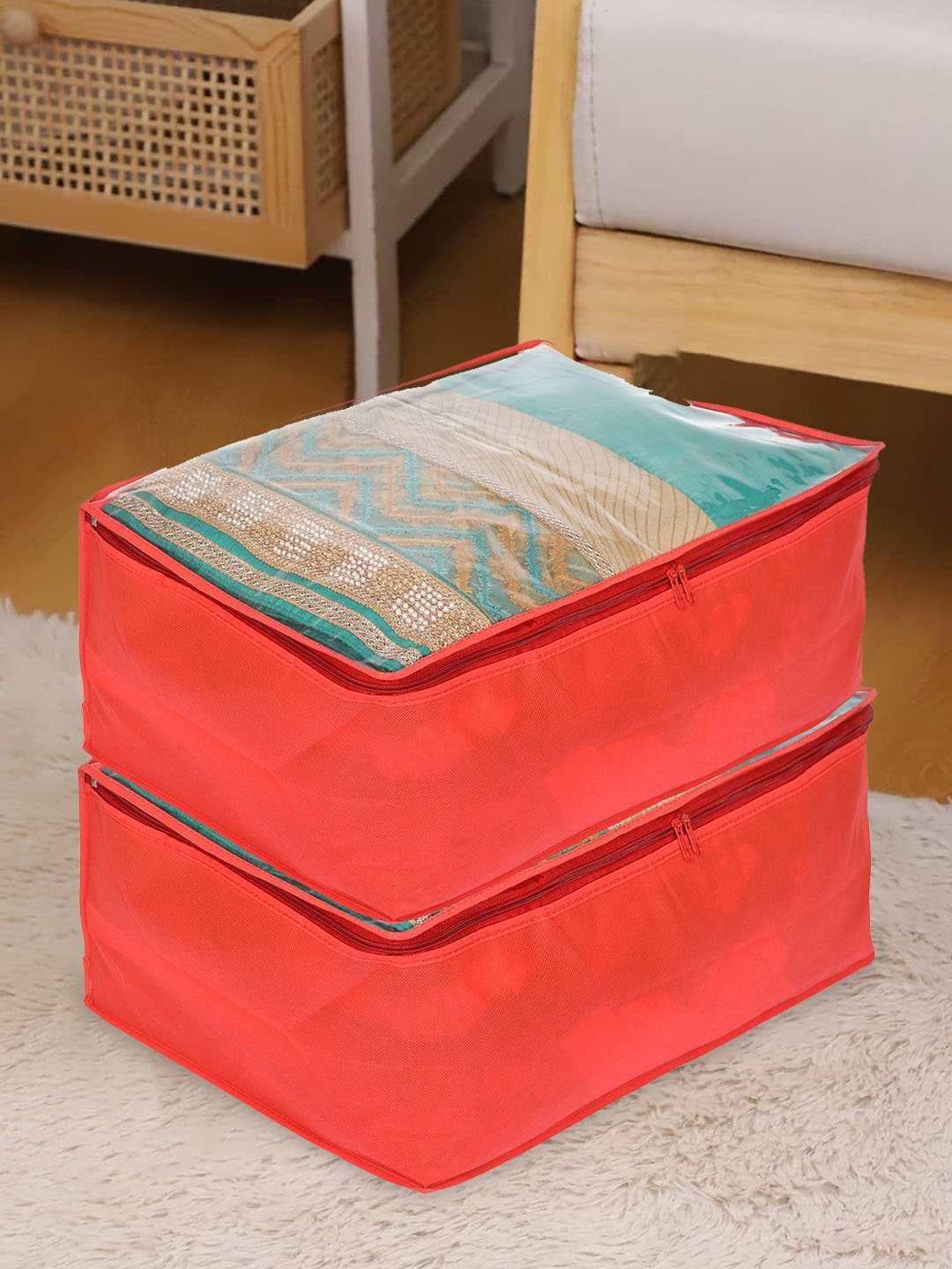 

Kuber Industries Red 2 Pieces Printed Saree Organizers