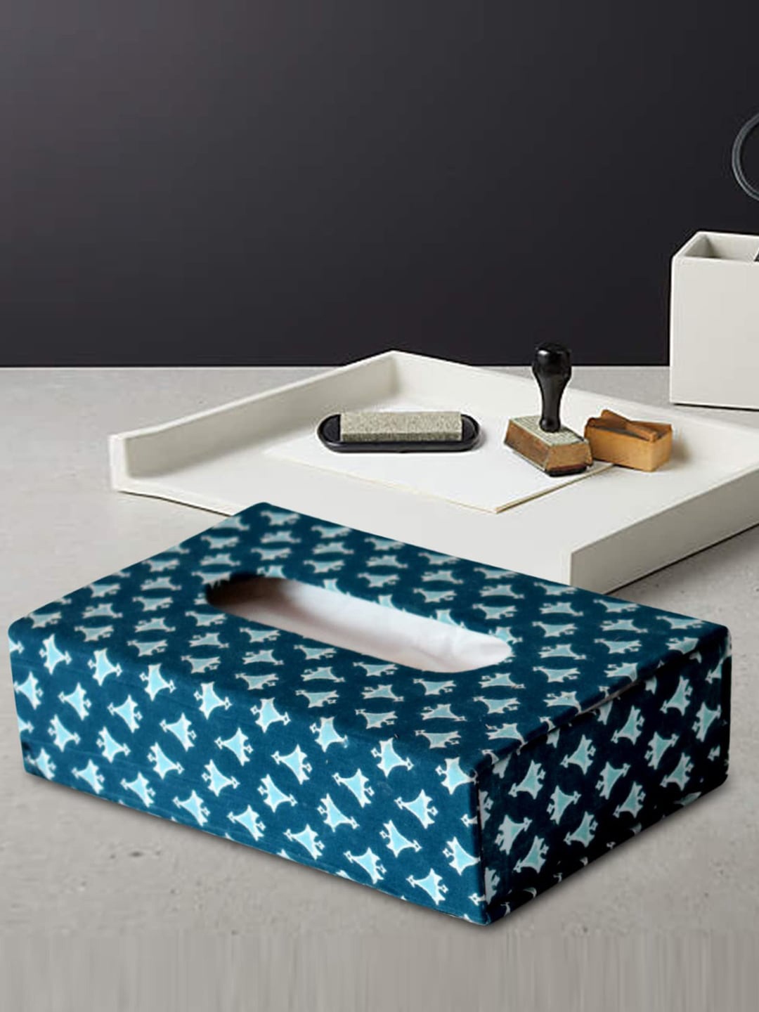 

Kuber Industries Blue Printed Tissue Paper Box