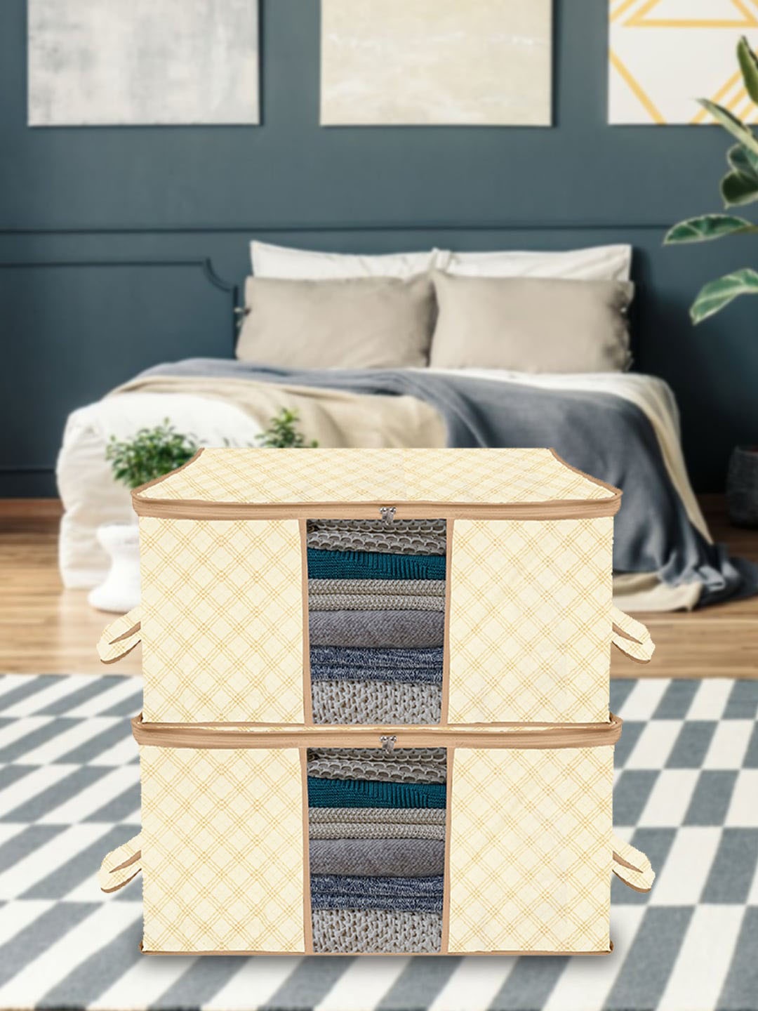 

Kuber Industries 8 Pcs Yellow Checked Fabric Saree Organizers