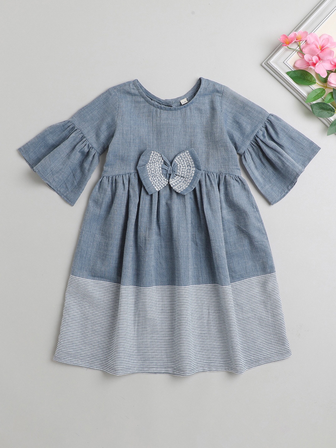 

The Magic Wand Girls Bell Sleeve A-Line Dress, Blue