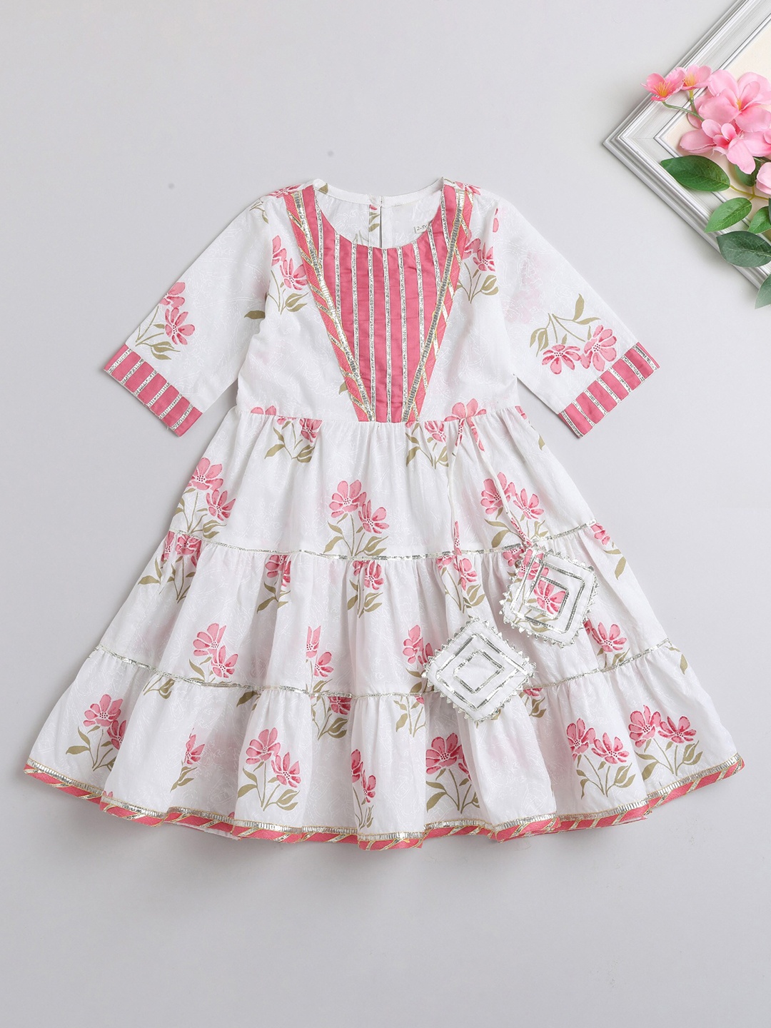 

The Magic Wand Girls Floral Print A-Line Dress, White