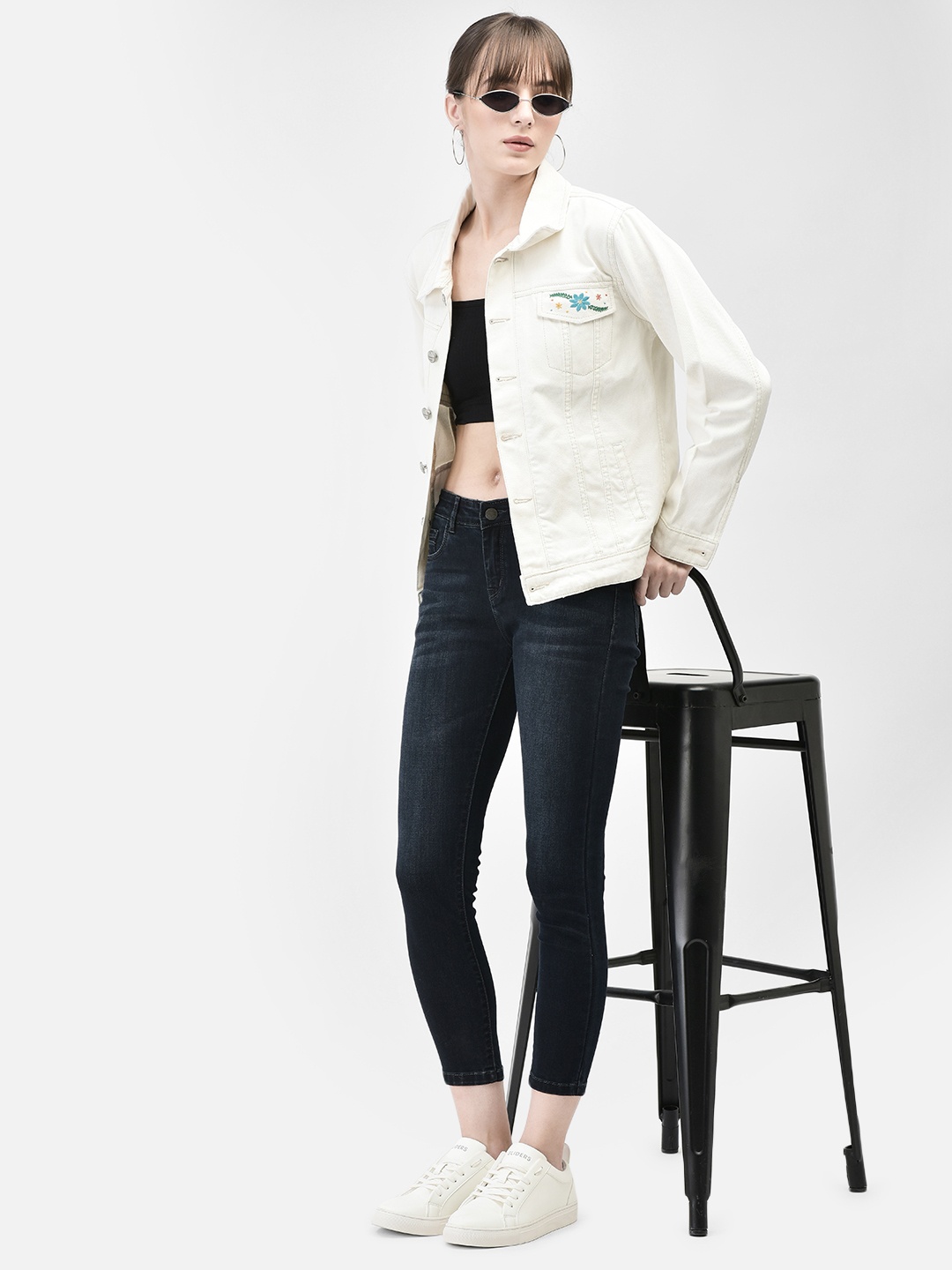 

Crimsoune Club Embroidered Detail Denim Jacket, White