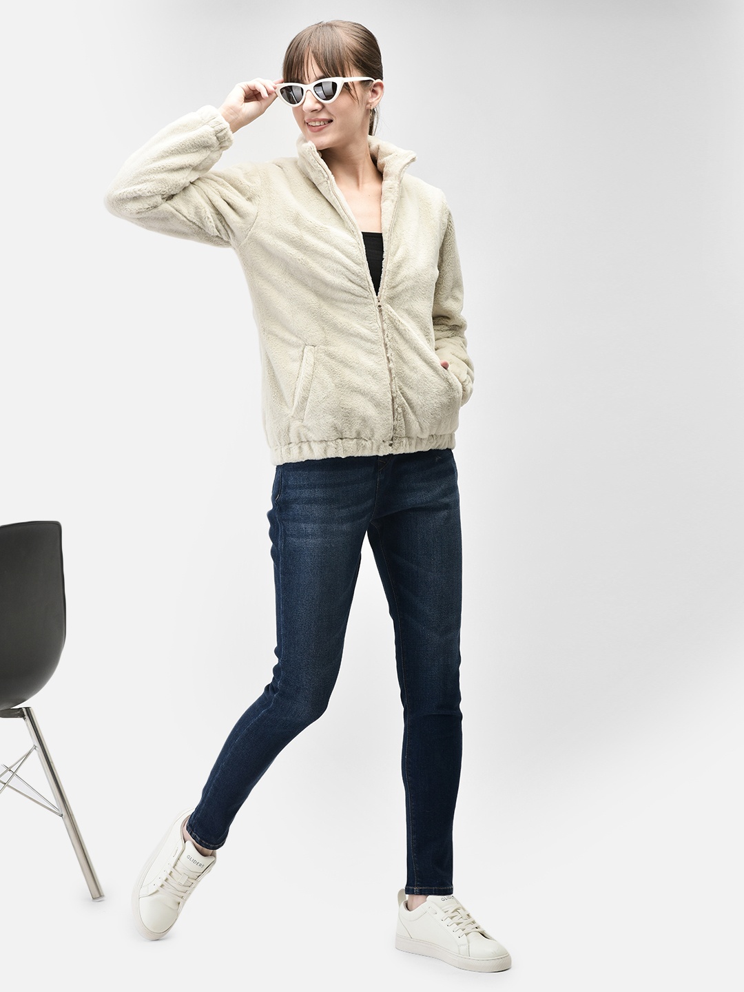 

Crimsoune Club Mock Collar Tailored Jacket, Cream