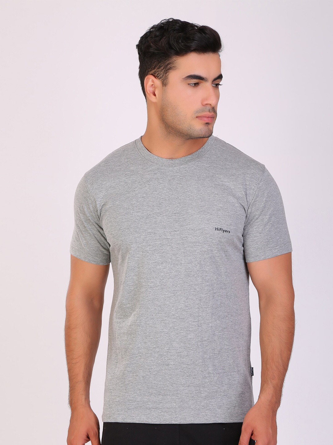 

HiFlyers Round Neck Short Sleeves Cotton T-shirt, Grey melange