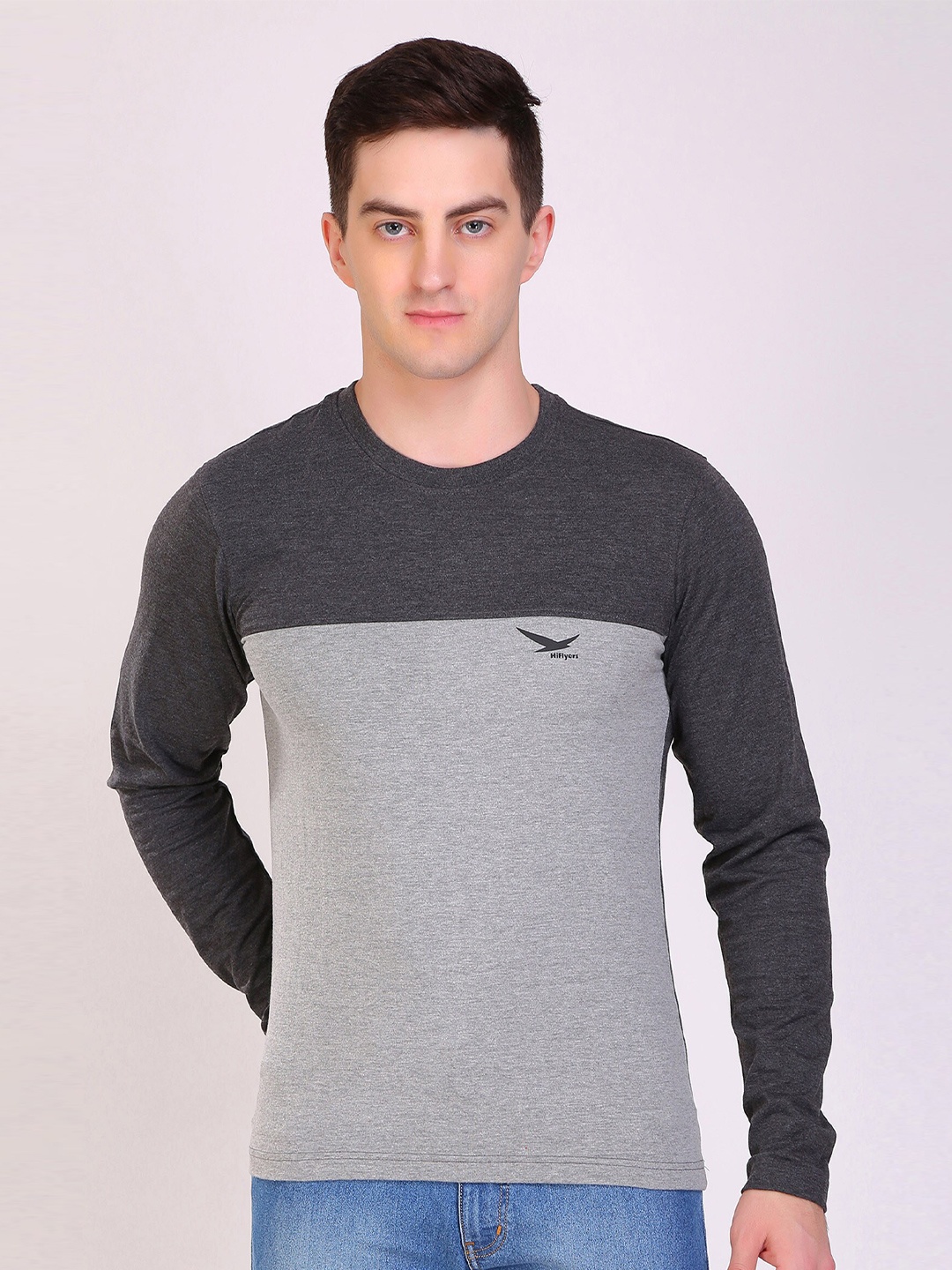 

HiFlyers Colourblocked Cotton T-Shirt, Charcoal