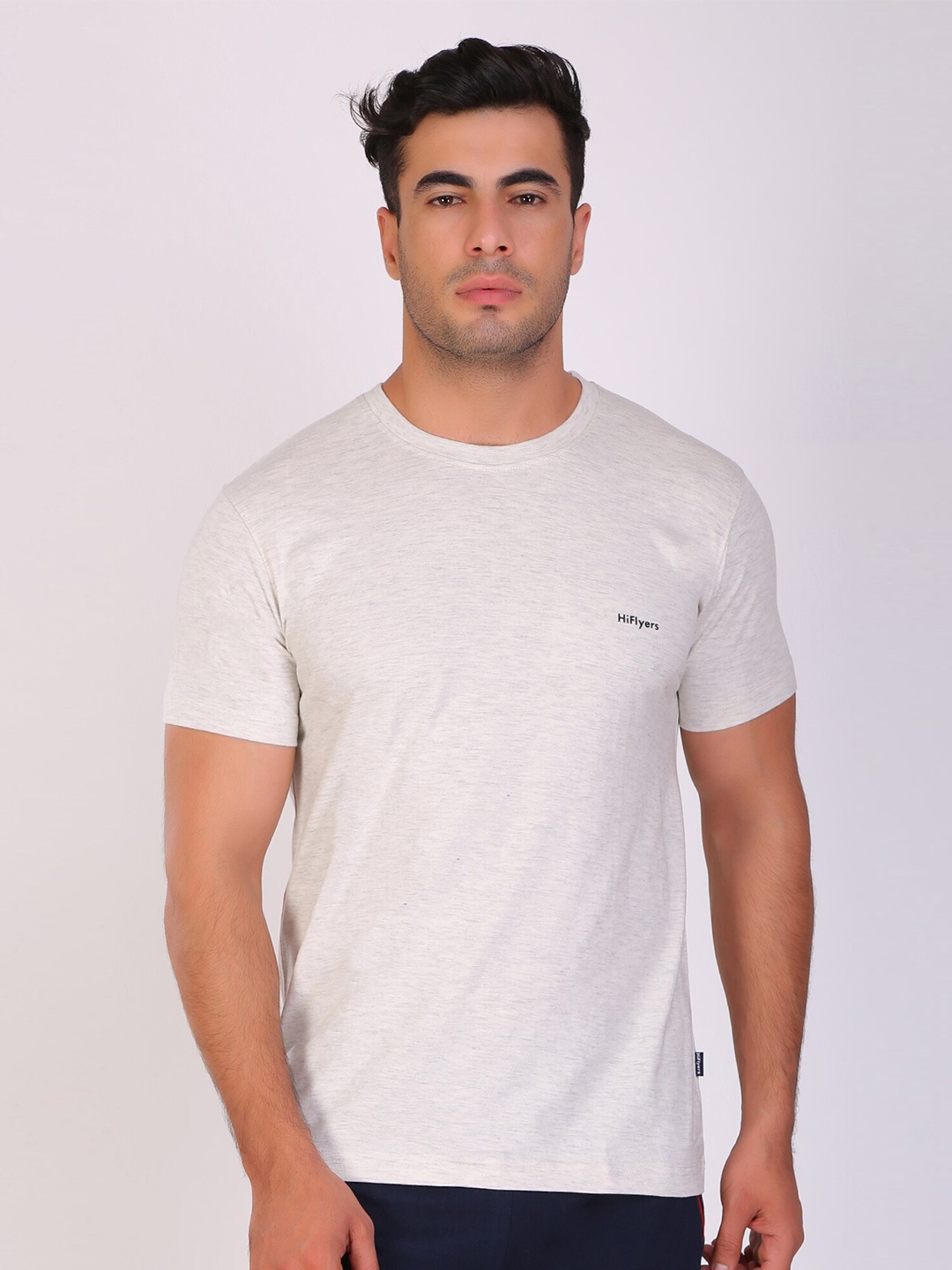 

HiFlyers Round Neck Short Sleeves Cotton T-shirt, Grey melange