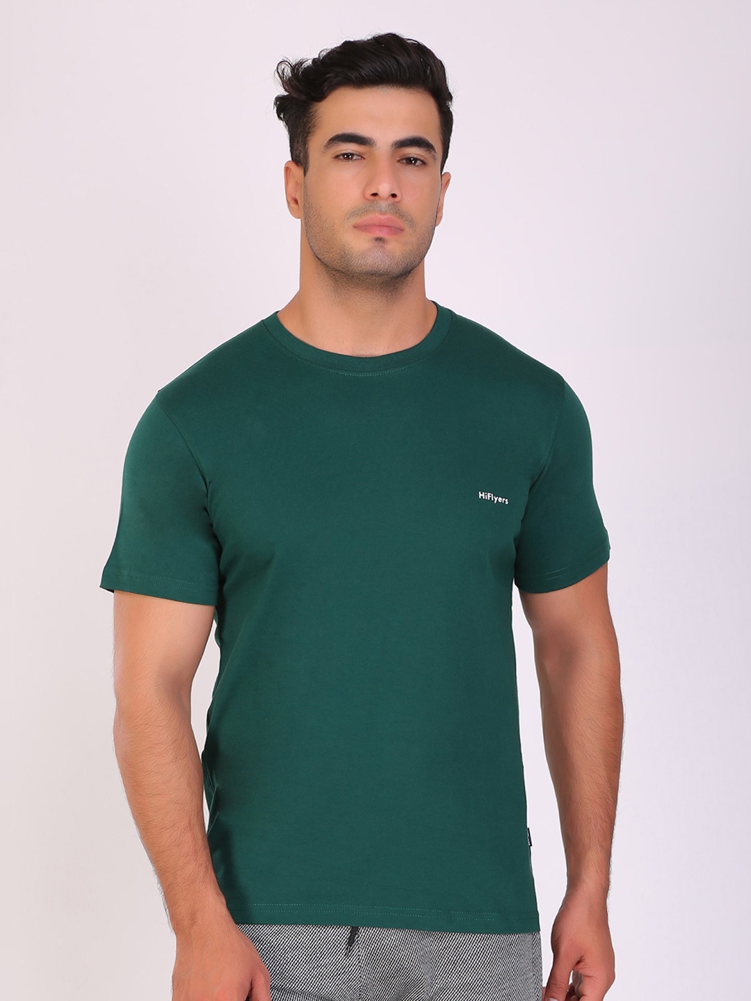 

HiFlyers Round Neck Short Sleeves Cotton T-shirt, Green