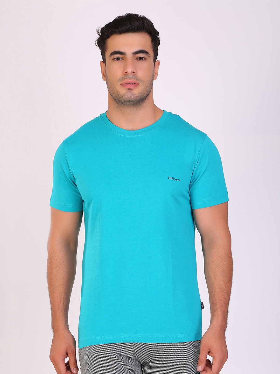 

HiFlyers Round Neck Short Sleeves Cotton T-shirt, Blue