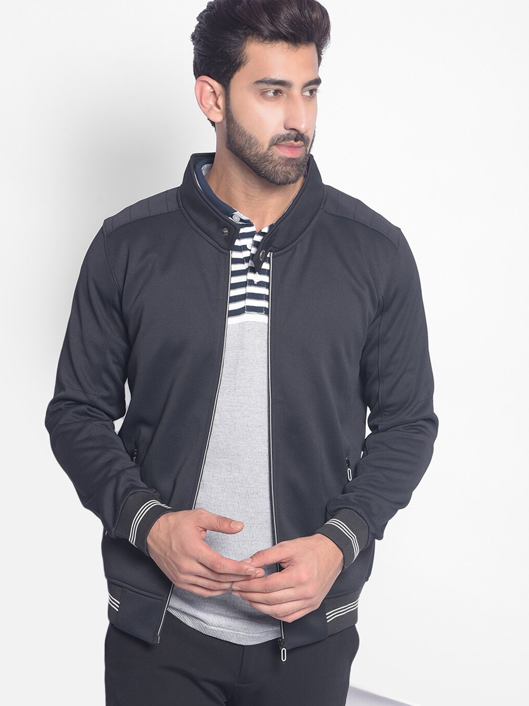 

Crimsoune Club Stand Collar Bomber Jacket, Black