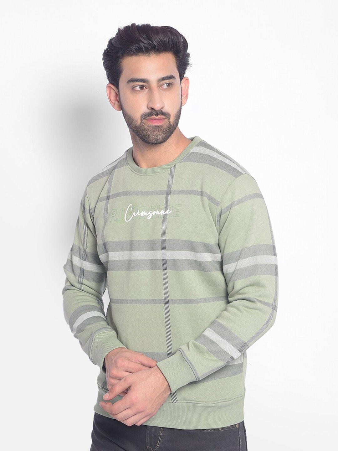

Crimsoune Club Checked Round Neck Sweatshirt, Green