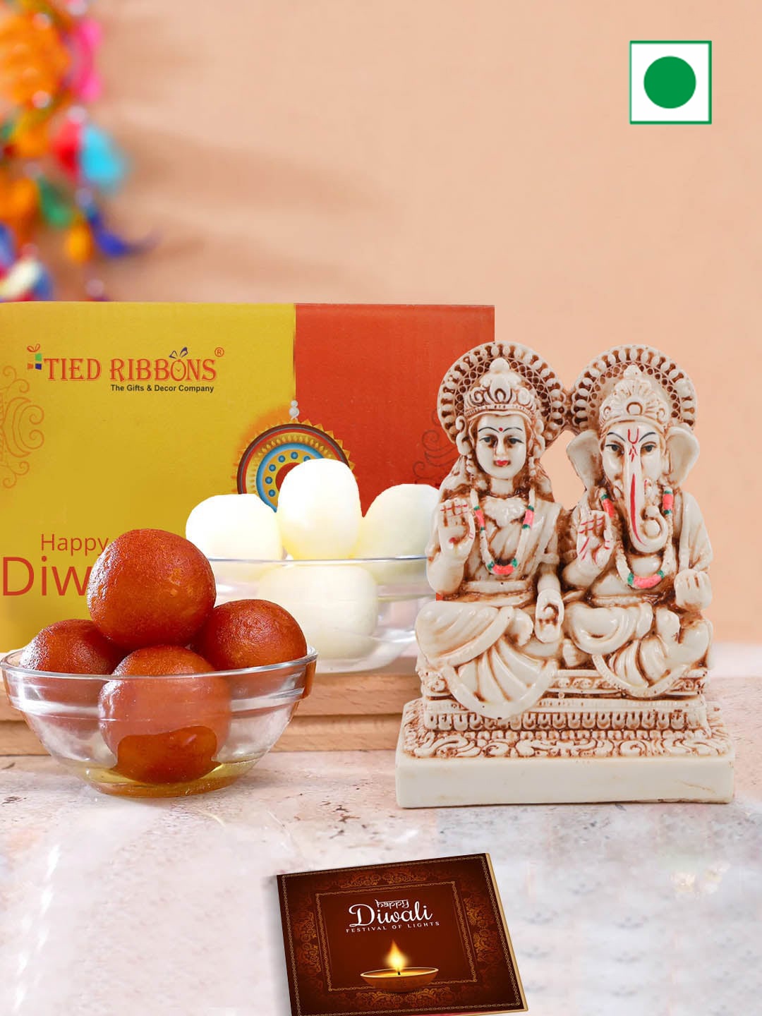 

TIED RIBBONS Laxmi Ganesha Idol & Sweets Diwali Gift Hamper, Red