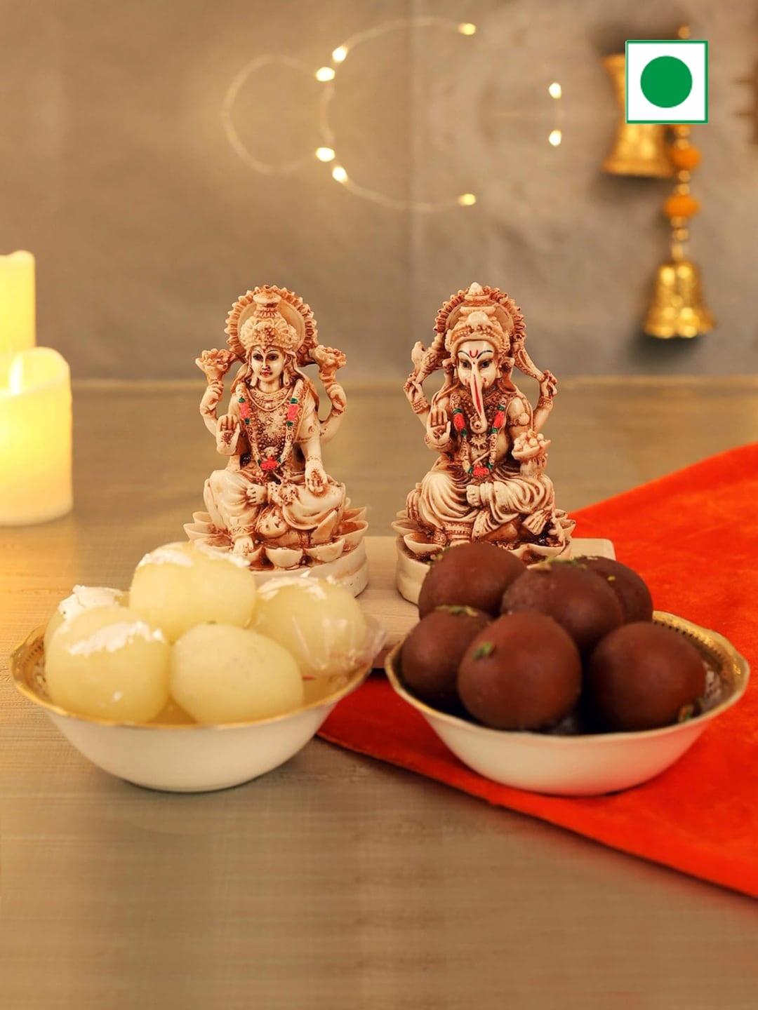 

TIED RIBBONS Sweets Rasgulla Gulab Jamun Idol Statue Diwali Gift Set, Green