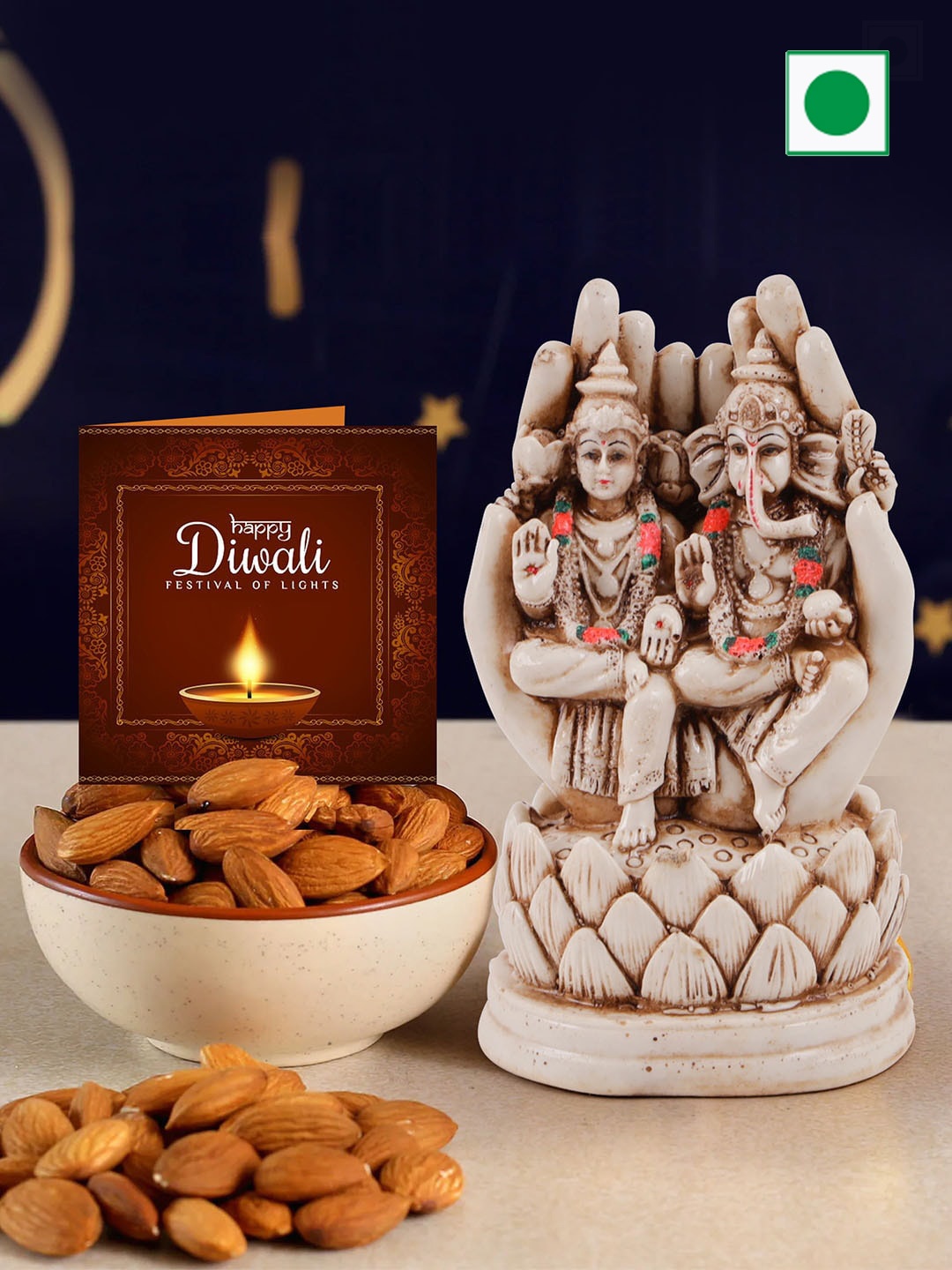 

TIED RIBBONS Diwali Gift Hamper with Dry Fruits Almonds Idol Statue & Card, Red