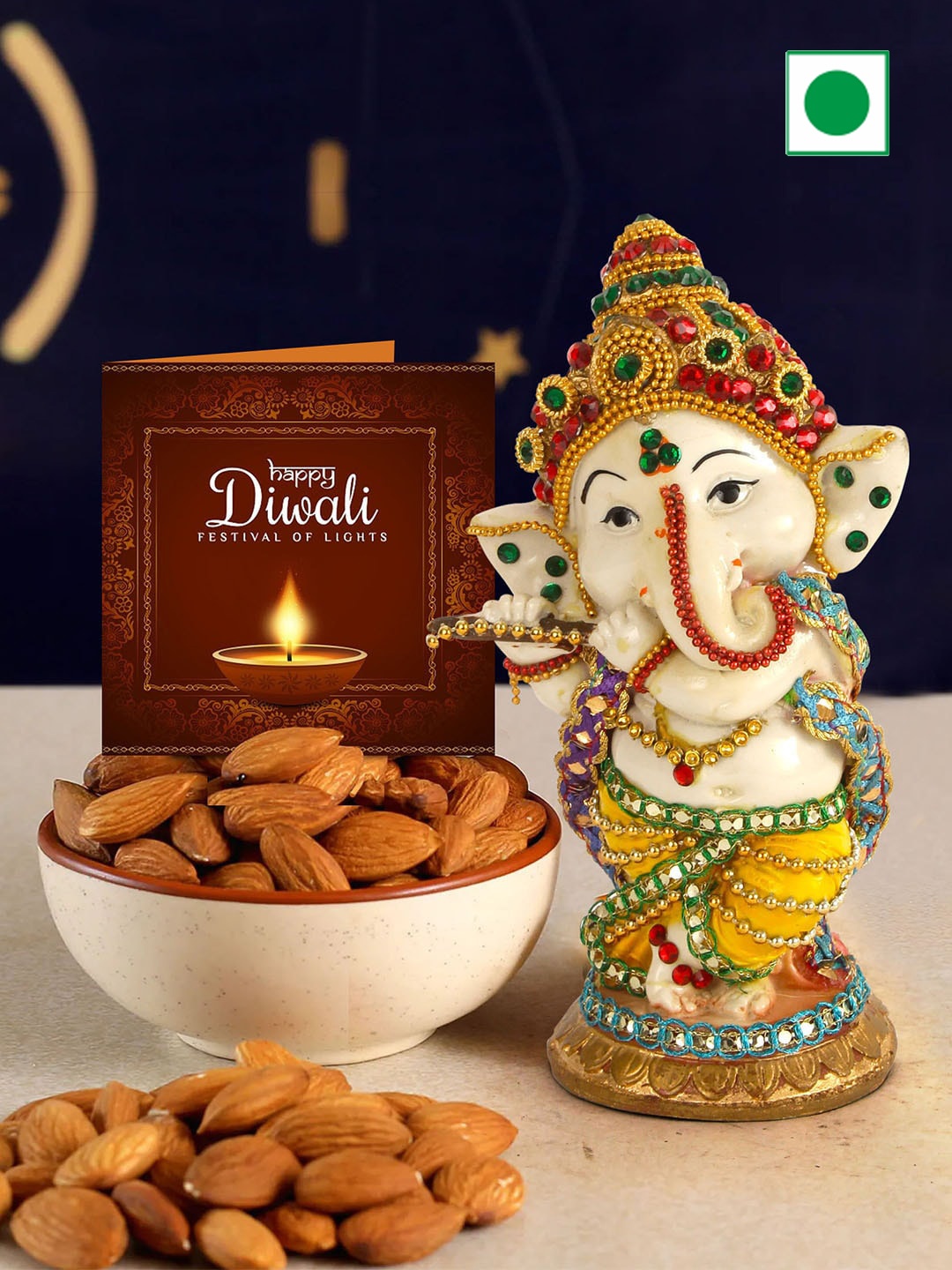 

TIED RIBBONS Diwali Gifts With Dry Fruits Almonds Ganesha Idol Statue, Brown