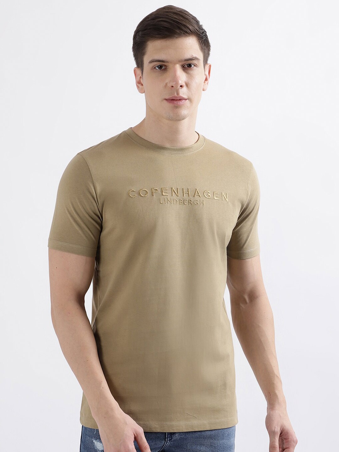 

LINDBERGH Typography Printed Cotton T-shirt, Khaki