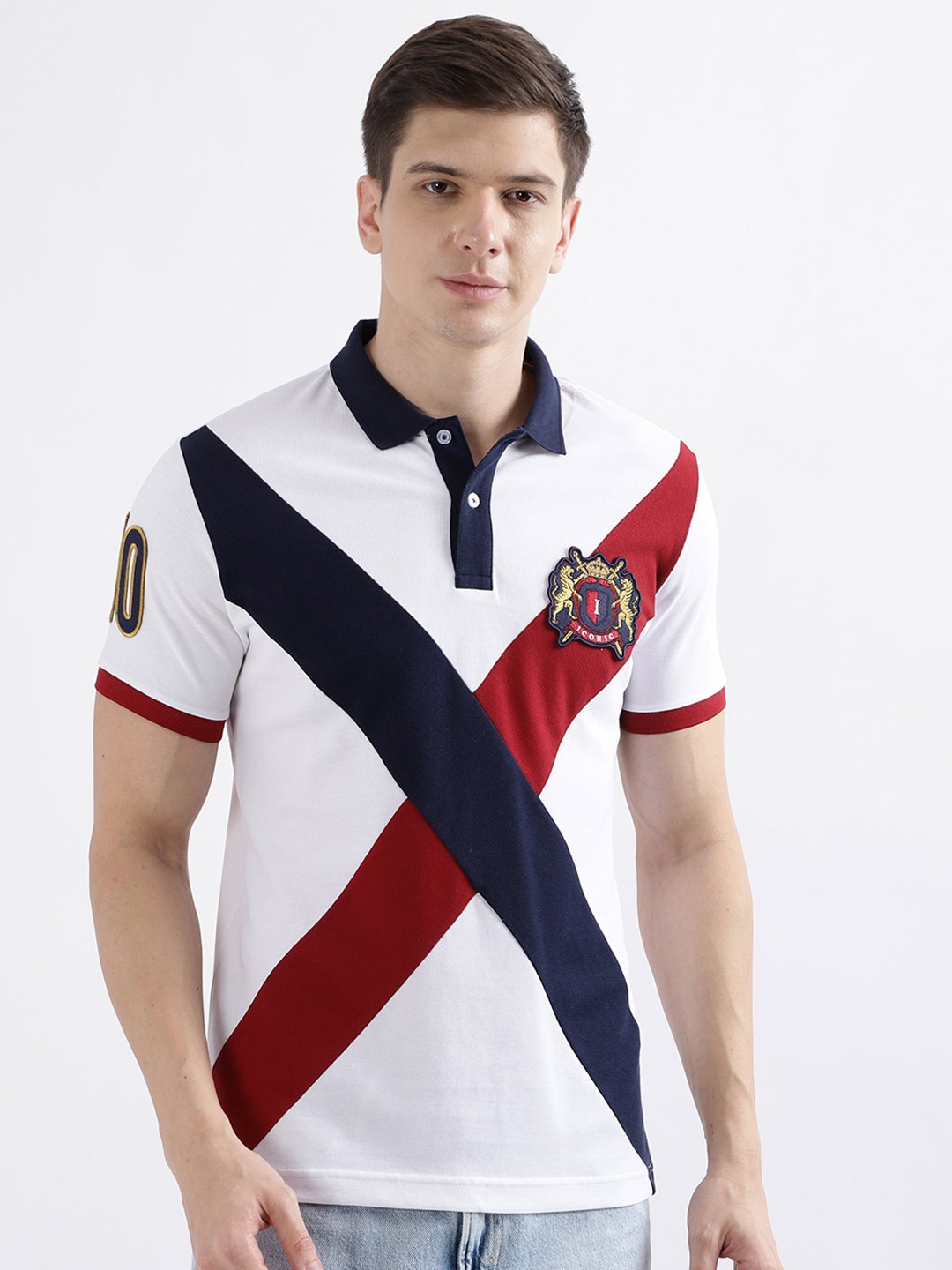

Iconic Colourblocked Polo Collar Pure Cotton T-shirt, White