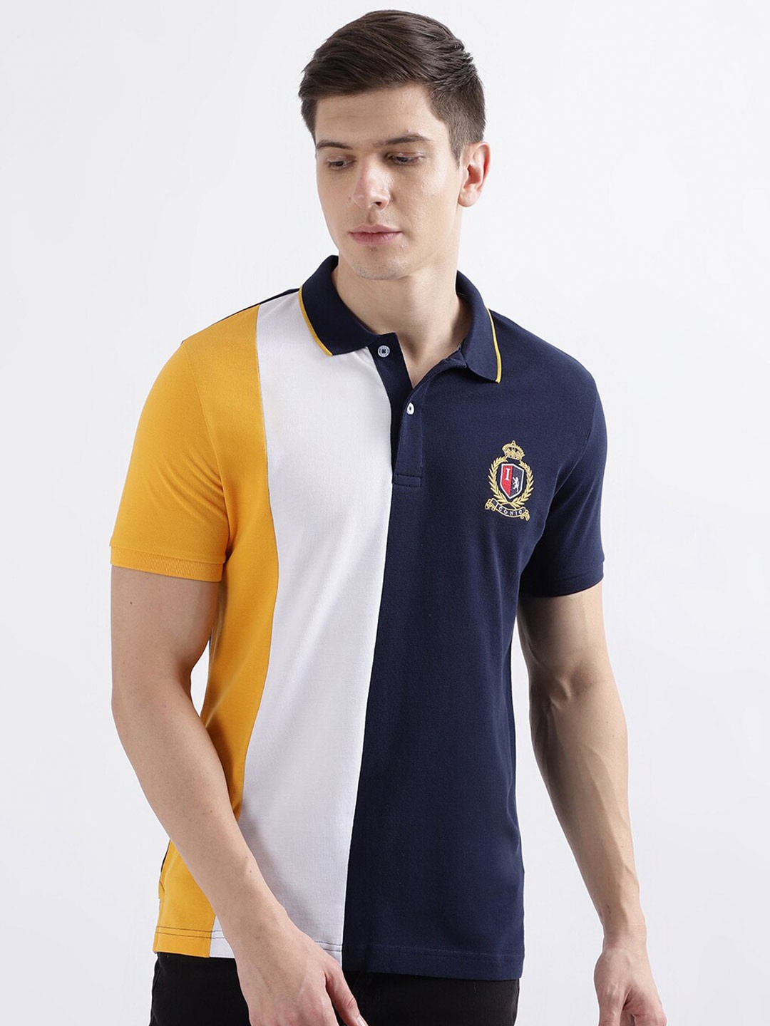 

Iconic Colourblocked Polo Collar Pure Cotton T-shirt, Yellow