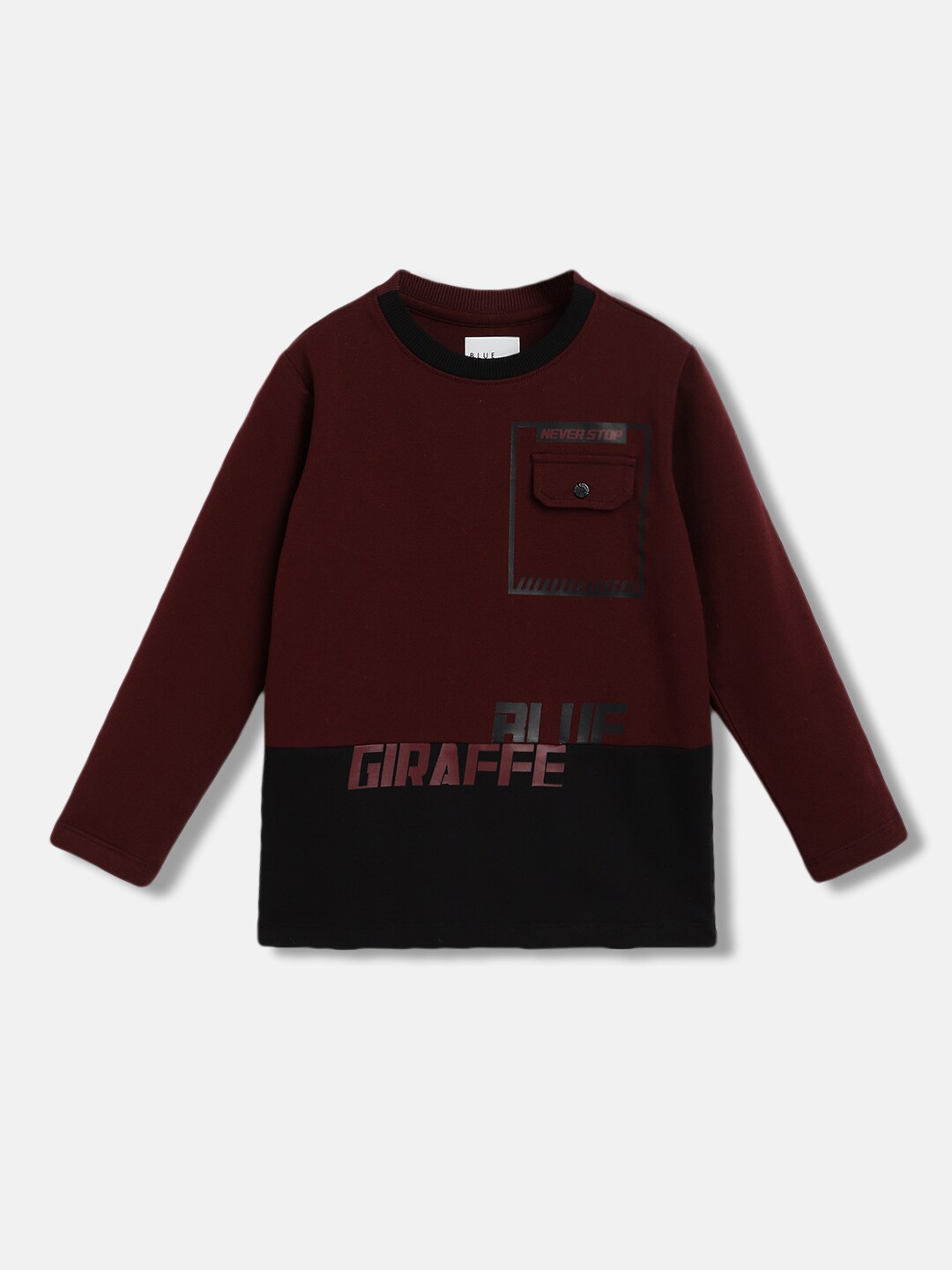 

Blue Giraffe Boys Round Neck T-shirt, Burgundy