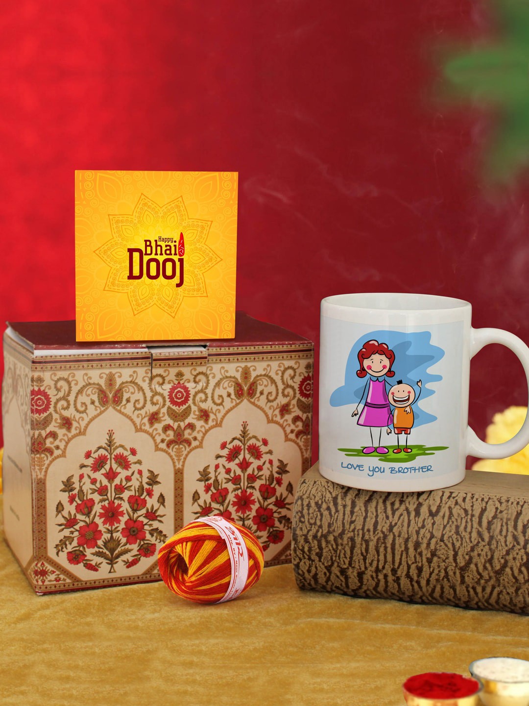 

TIED RIBBONS Yellow & White 4 Pcs Coffee Mug & Greeting Card Moli & Roli Chawal Gift Sets