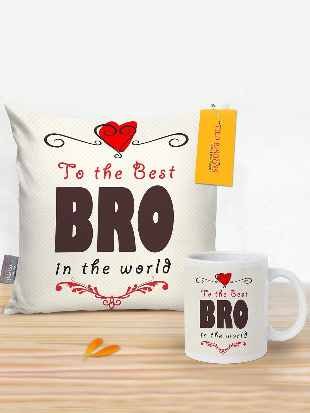 

TIED RIBBONS White 2 Pieces Bhai Dooj Gift Printed Coffee Mug & Cushion