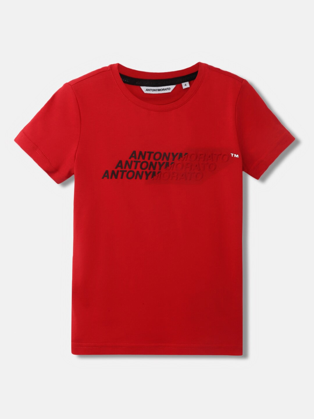 

Antony Morato Boys Typography Printed Round Neck Short Sleeves Pure Cotton T-Shirt, Red