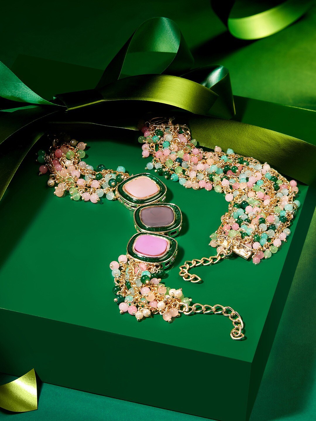 

Zaveri Pearls Set Of 2 Gold-Plated Wraparound Bracelet, Green