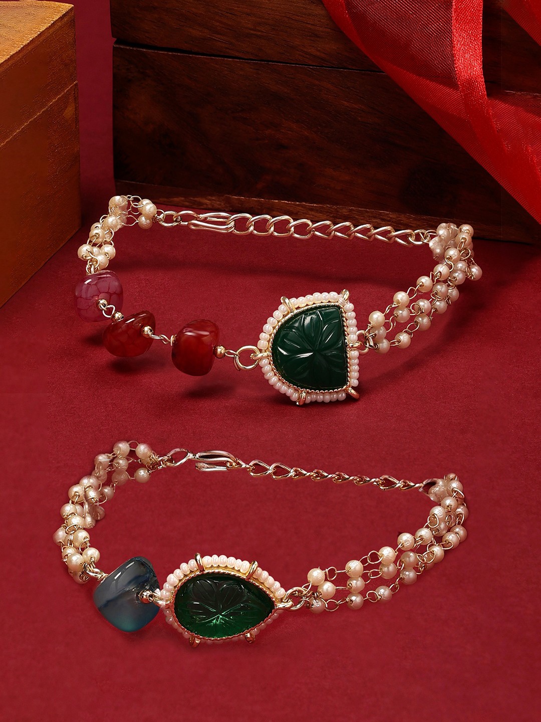 

Zaveri Pearls Set Of 2 Gold-Plated Wraparound Bracelet