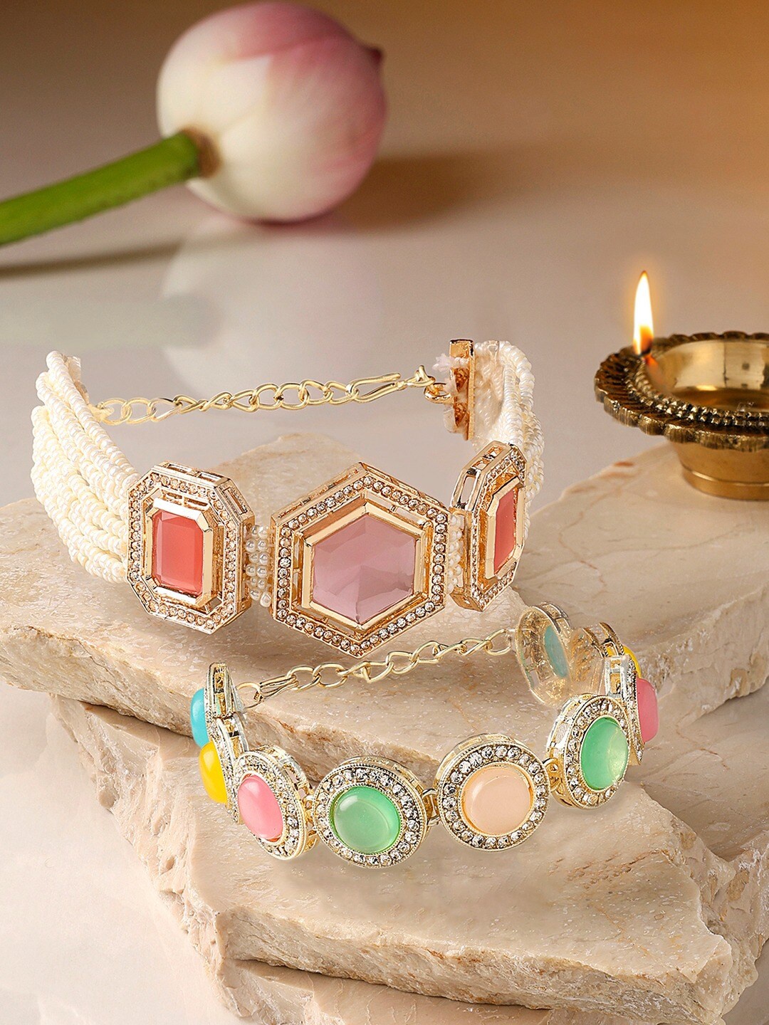 

Zaveri Pearls Set Of 2 Gold-Plated Multistrand Bracelet