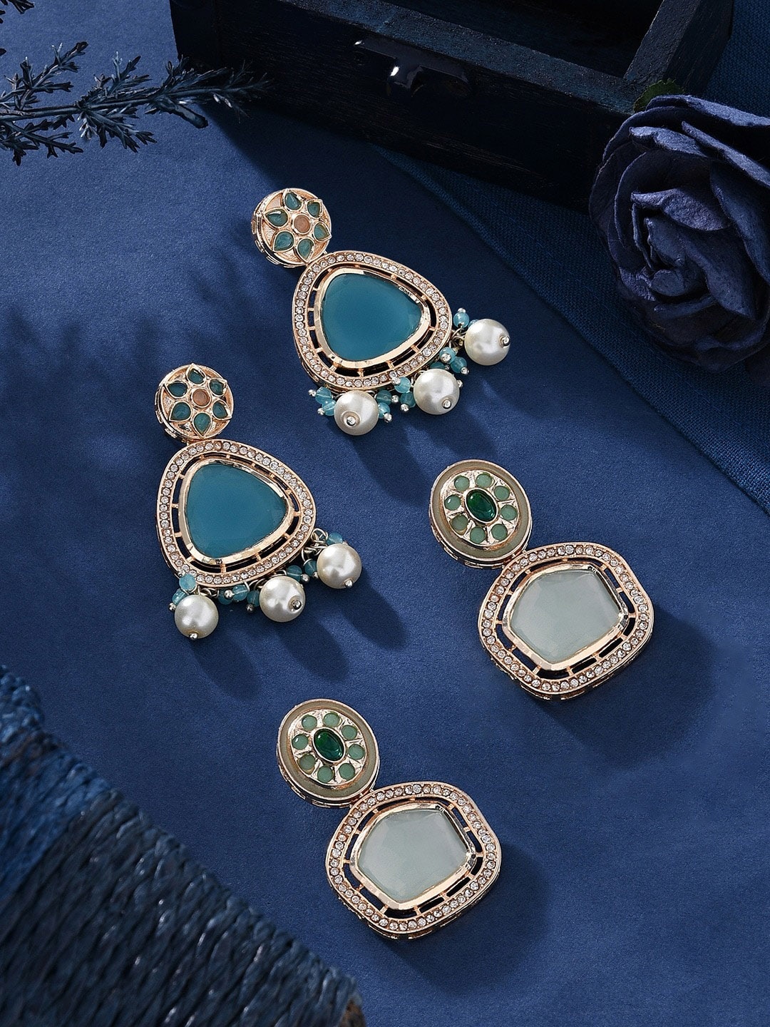 

Zaveri Pearls Set Of 2 Gold-Plated Contemporary Drop Earrings