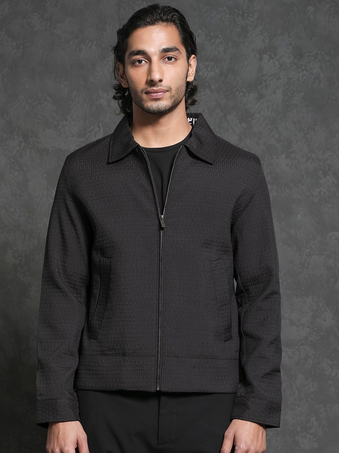RARE RABBIT Men Harbin Tailored Fit Spread Collar Jacket, Black