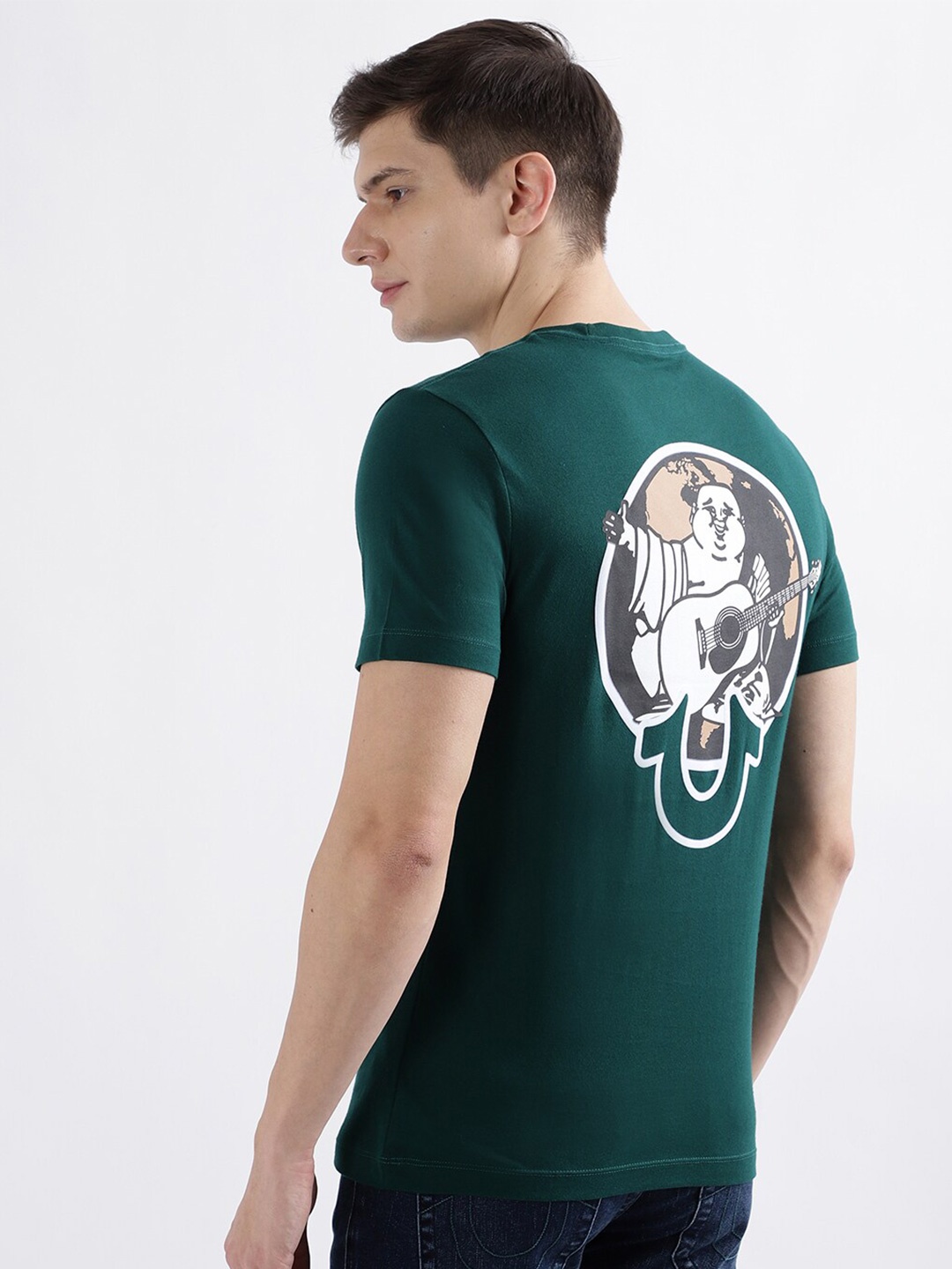 

True Religion Graphic Printed Round Neck Short Sleeves Pure Cotton T-Shirt, Green
