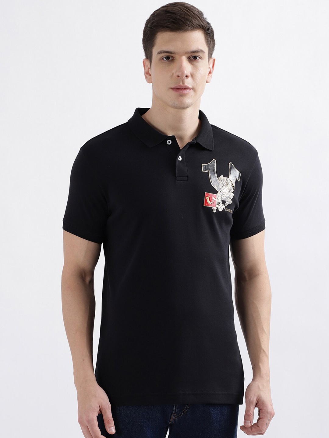 

True Religion Polo Collar Cotton T-shirt, Black