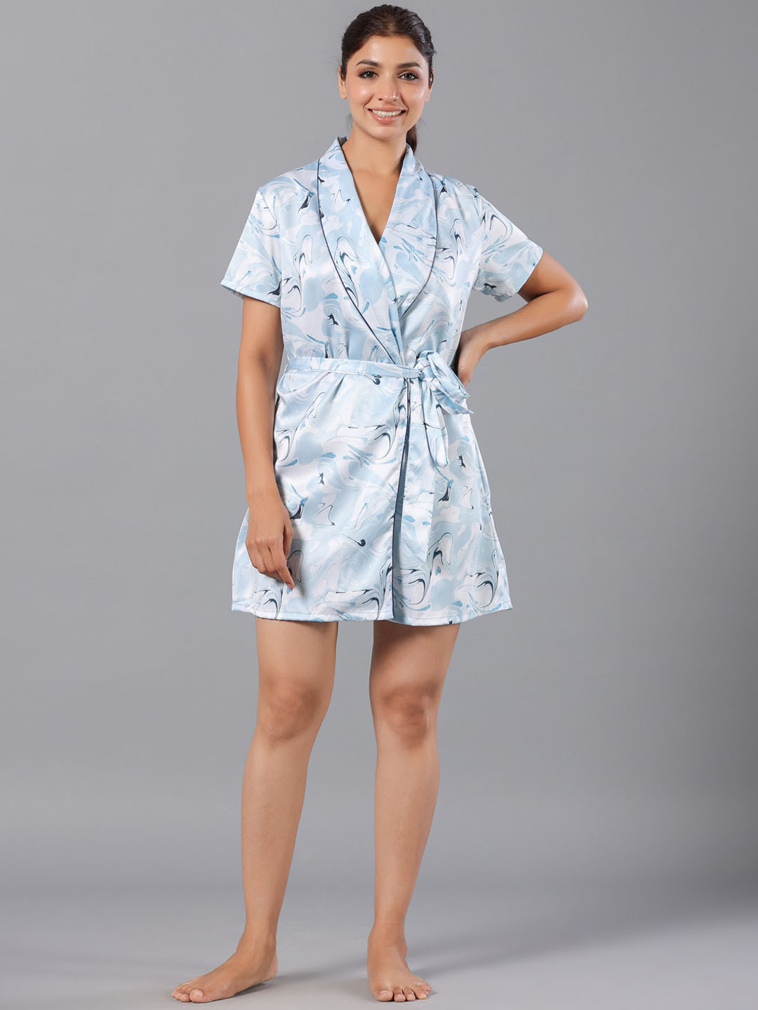 

ETC V-Neck Marble Printed Robe, Blue