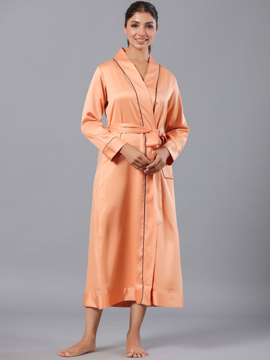 

ETC Long Sleeves Shawl Collar Robe, Peach